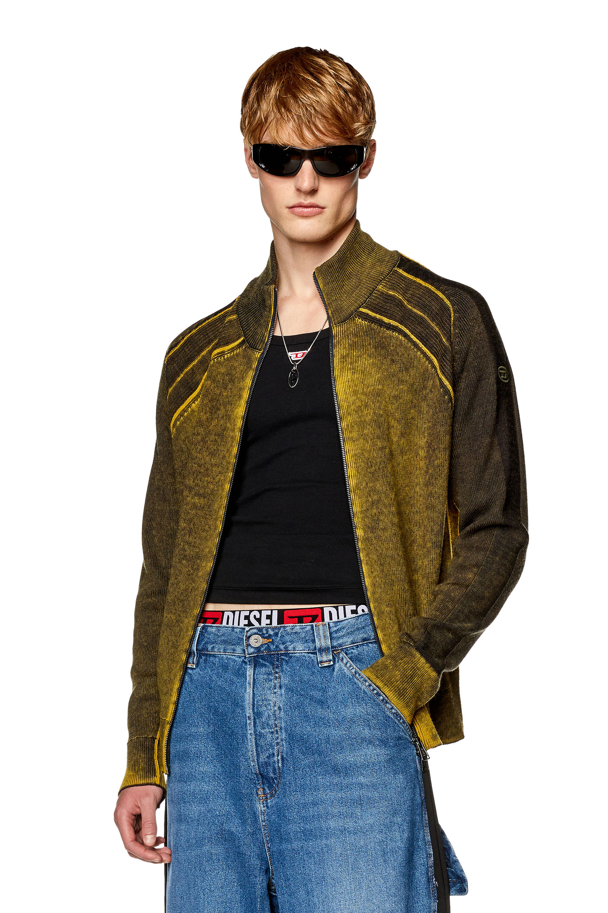 Diesel - K-IRINI, Man's Wool cardigan with nuanced print in Military Green - 3
