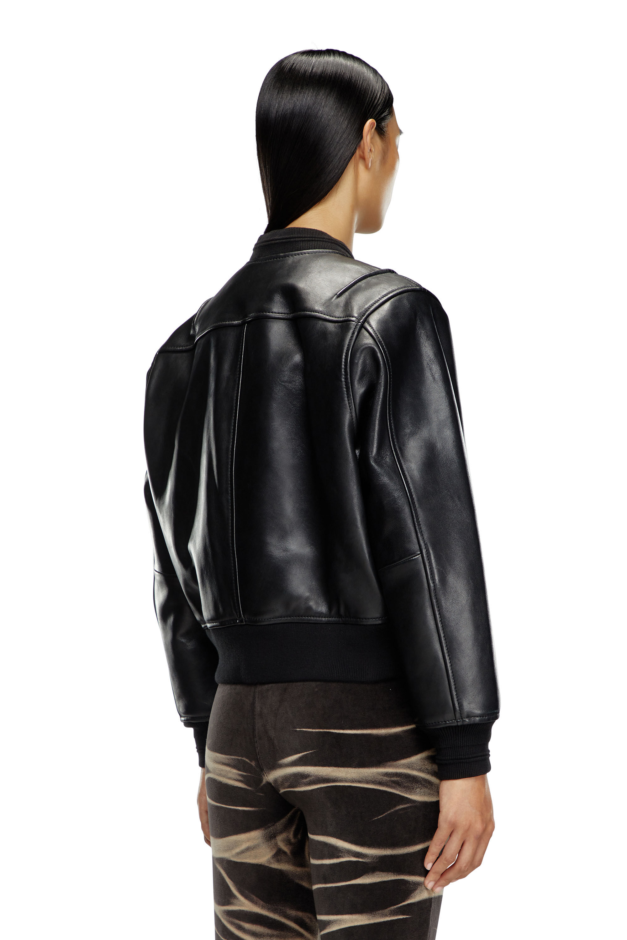 Diesel - L-ILAN, Woman's Oversized leather bomber jacket in Black - 5