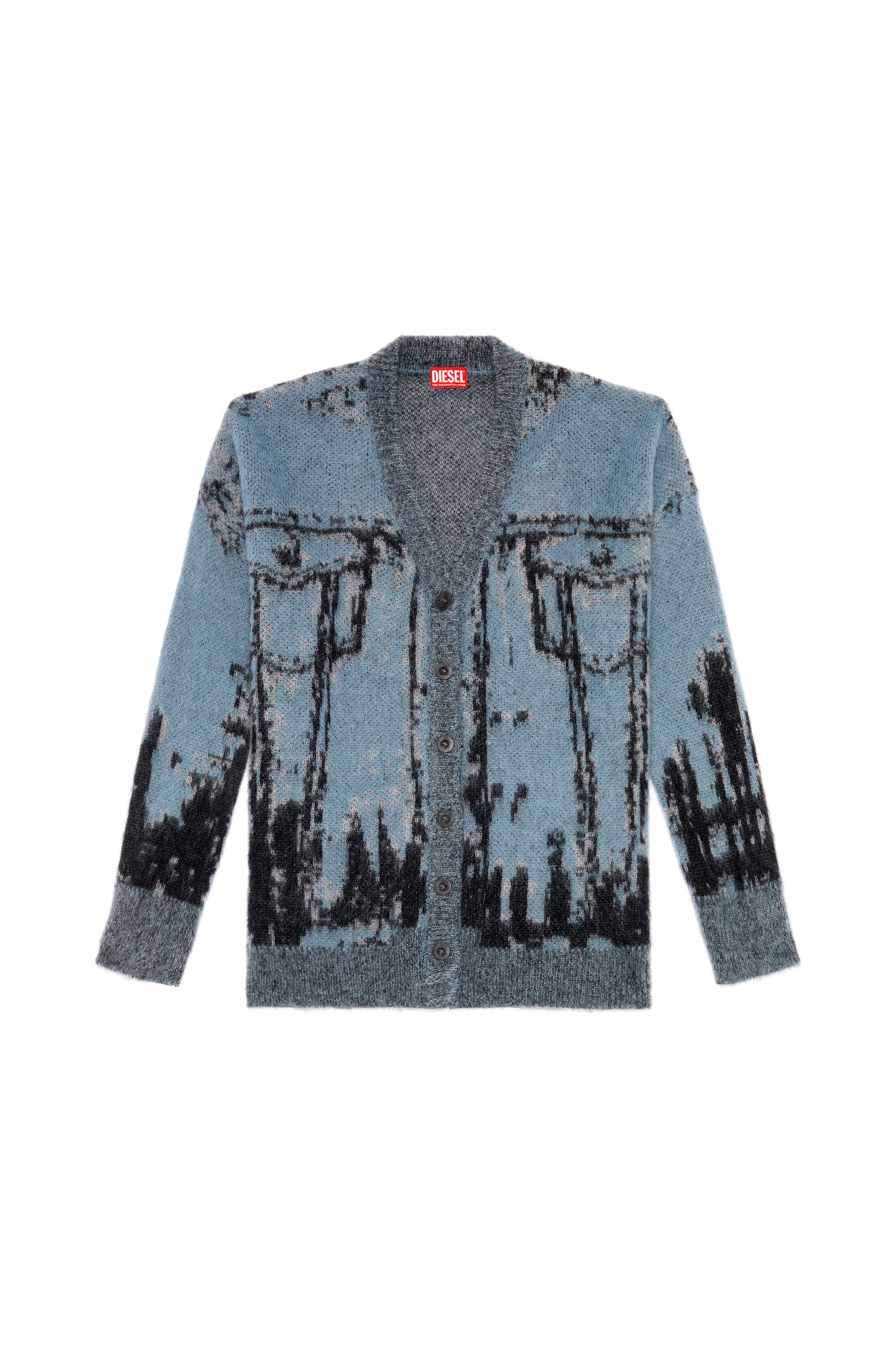 Women's Knit cardigan with jacquard jeans motif | Blue | Diesel