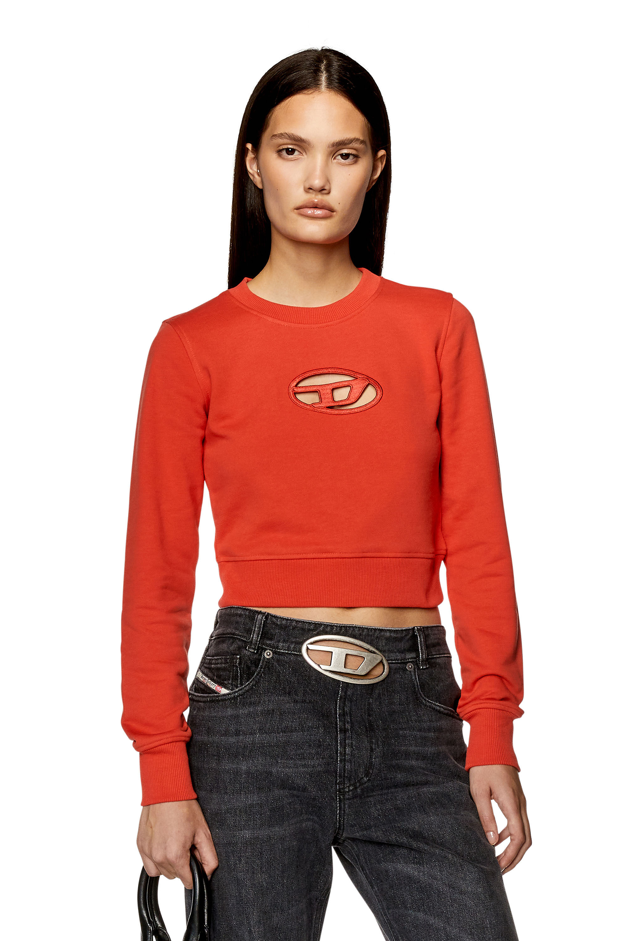 Diesel - F-SLIMMY-OD, Woman Cropped sweatshirt with cut-out logo in Red - Image 3