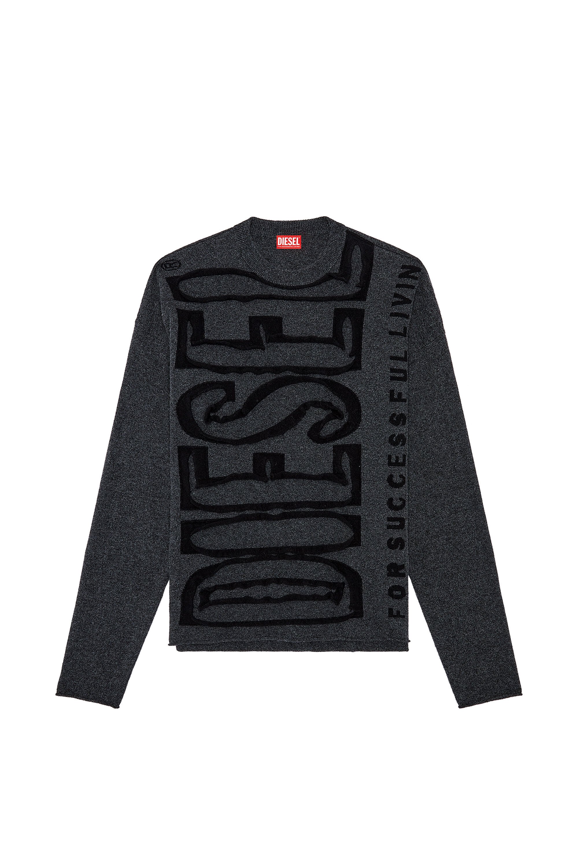 Diesel logo-embroidered sleeve wool cardigan - Black