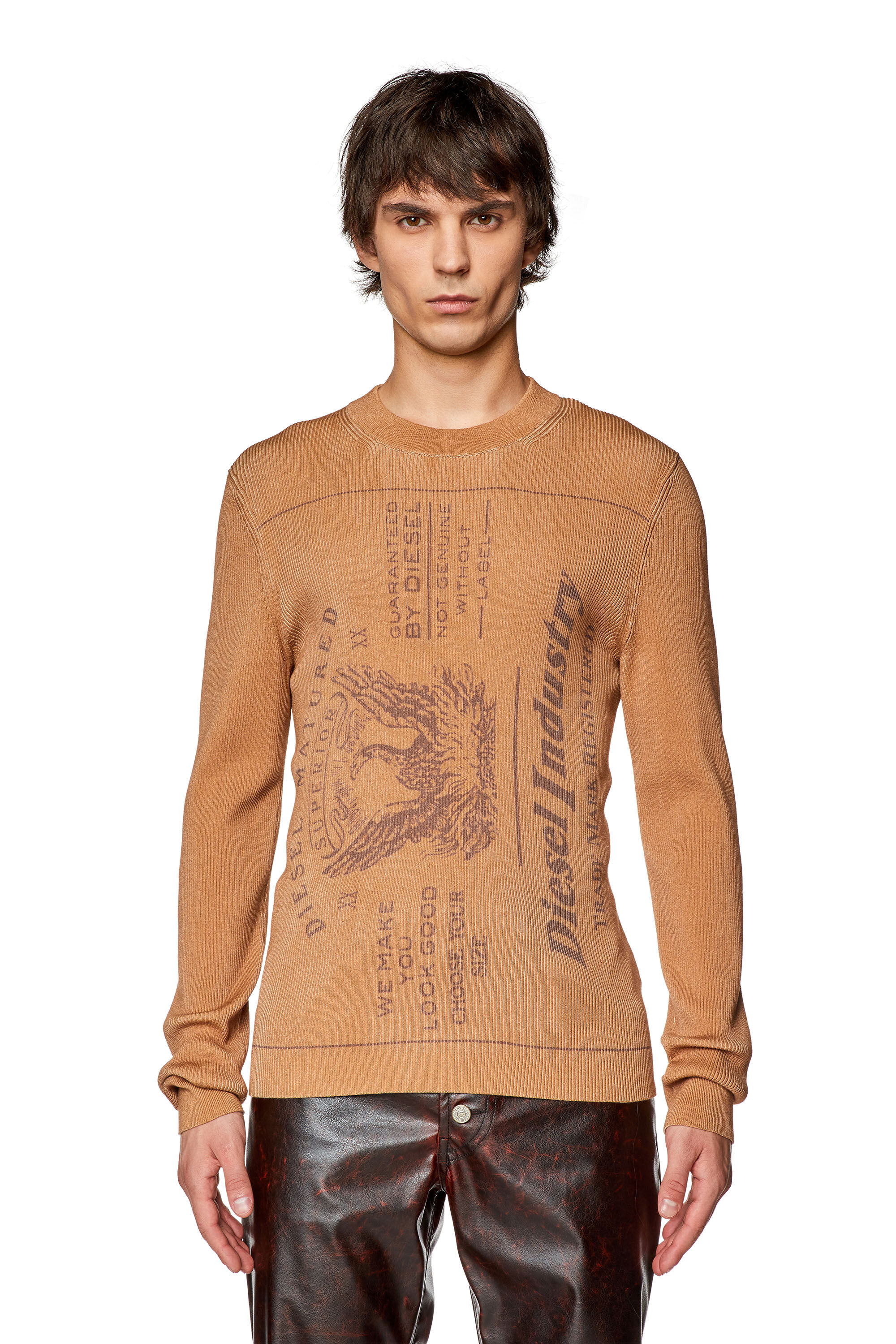 某メーカー top Knit Men's with Diesel | Brown | print patch jacron トップス