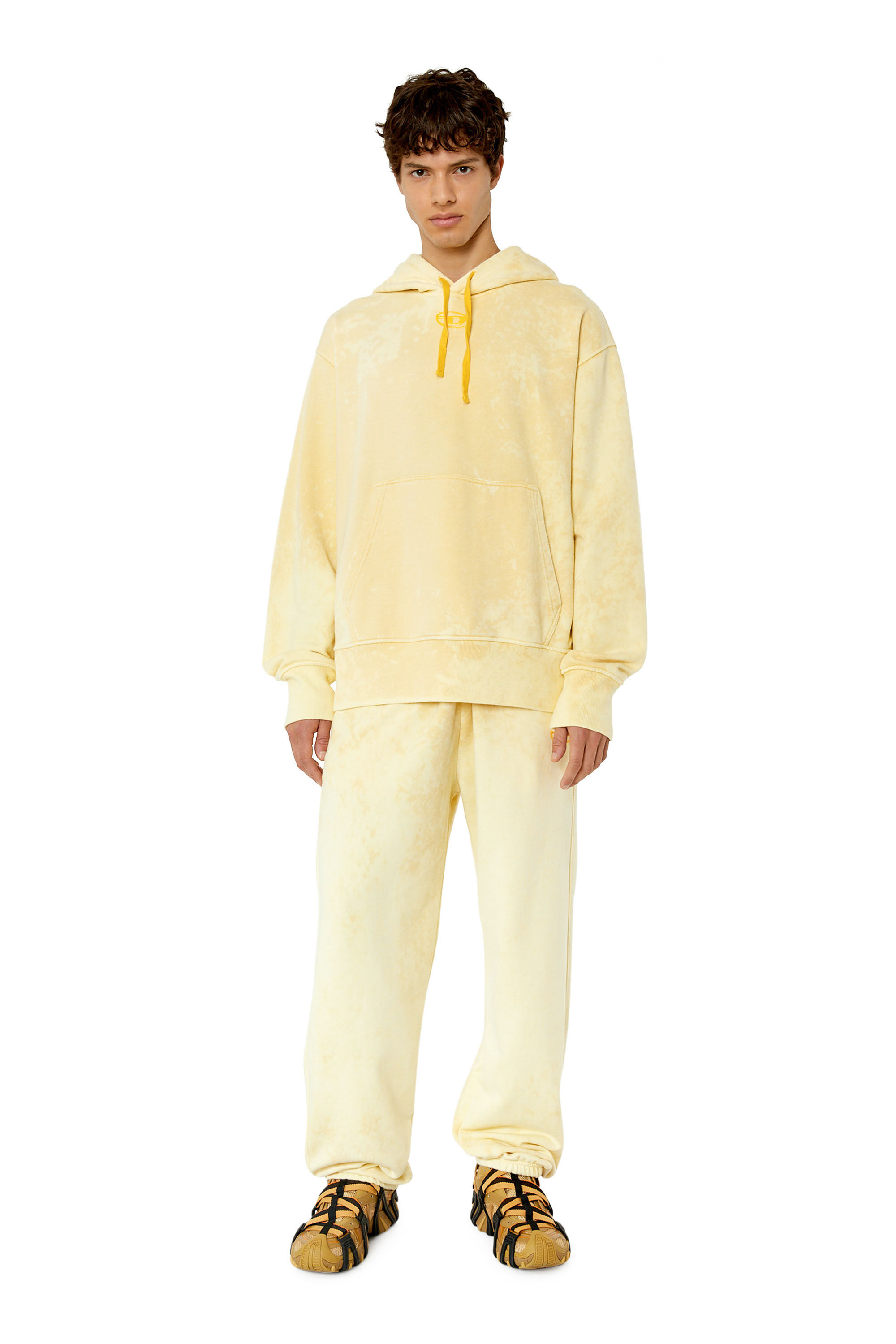 Diesel - S-MACS-HOOD-G2, Sudadera con capucha desteñida extragrande con logotipo Hombre in Amarillo - 1