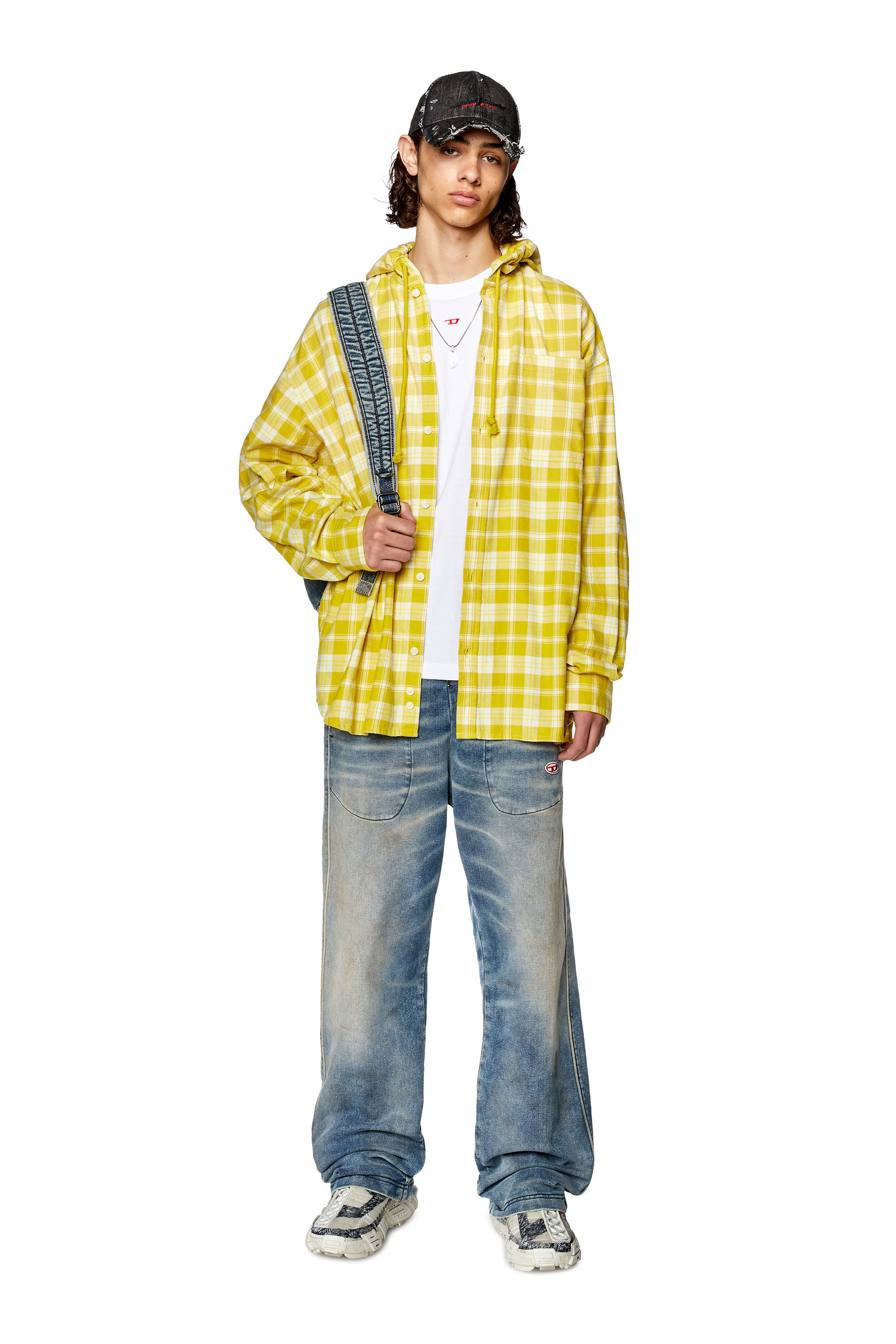 Men's Oversized hooded shirt in tactile flannel | S-DEWNY-HOOD Diesel