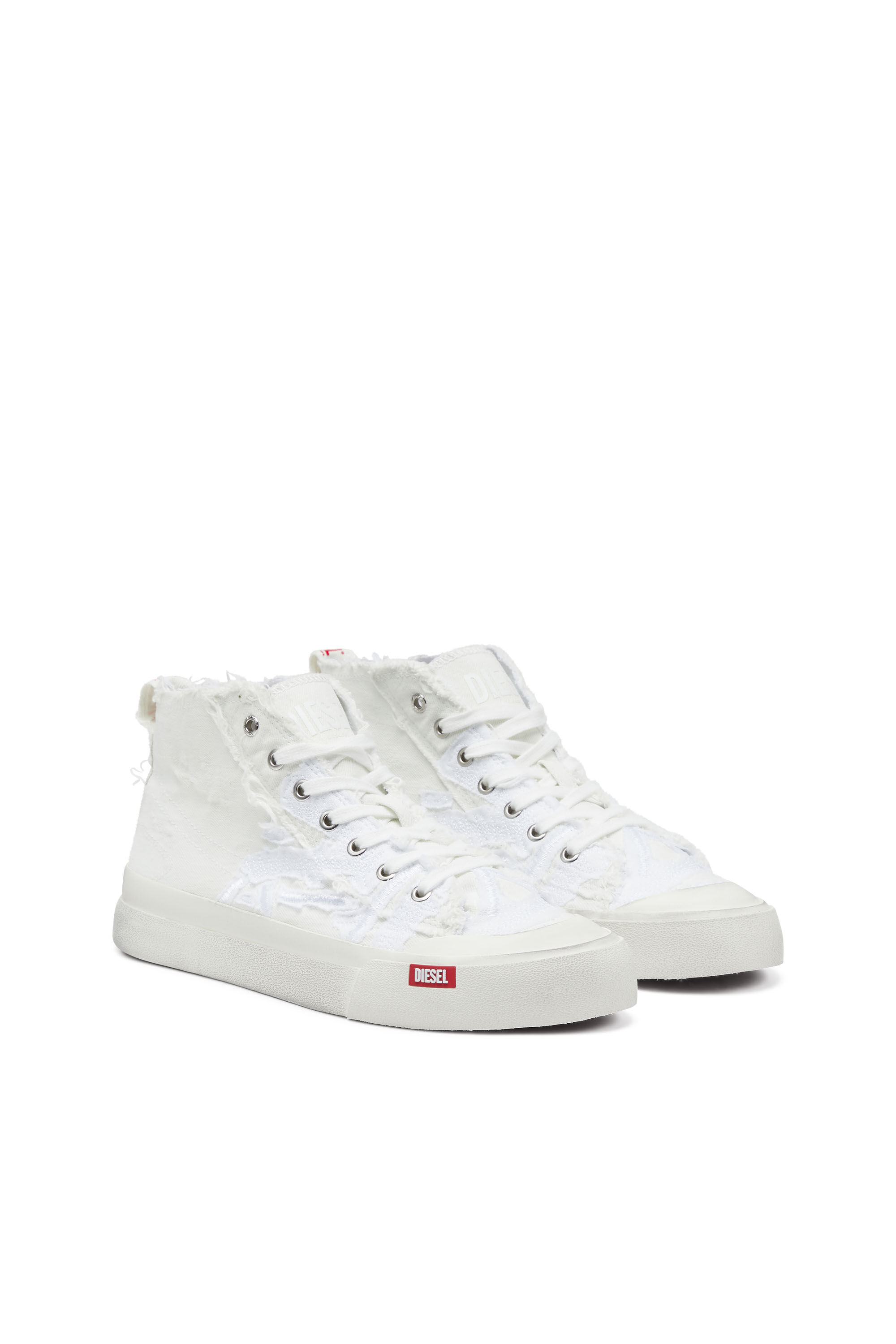 Men's S-Athos Mid-Destroyed gauze and denim high-top sneakers | White |  Diesel