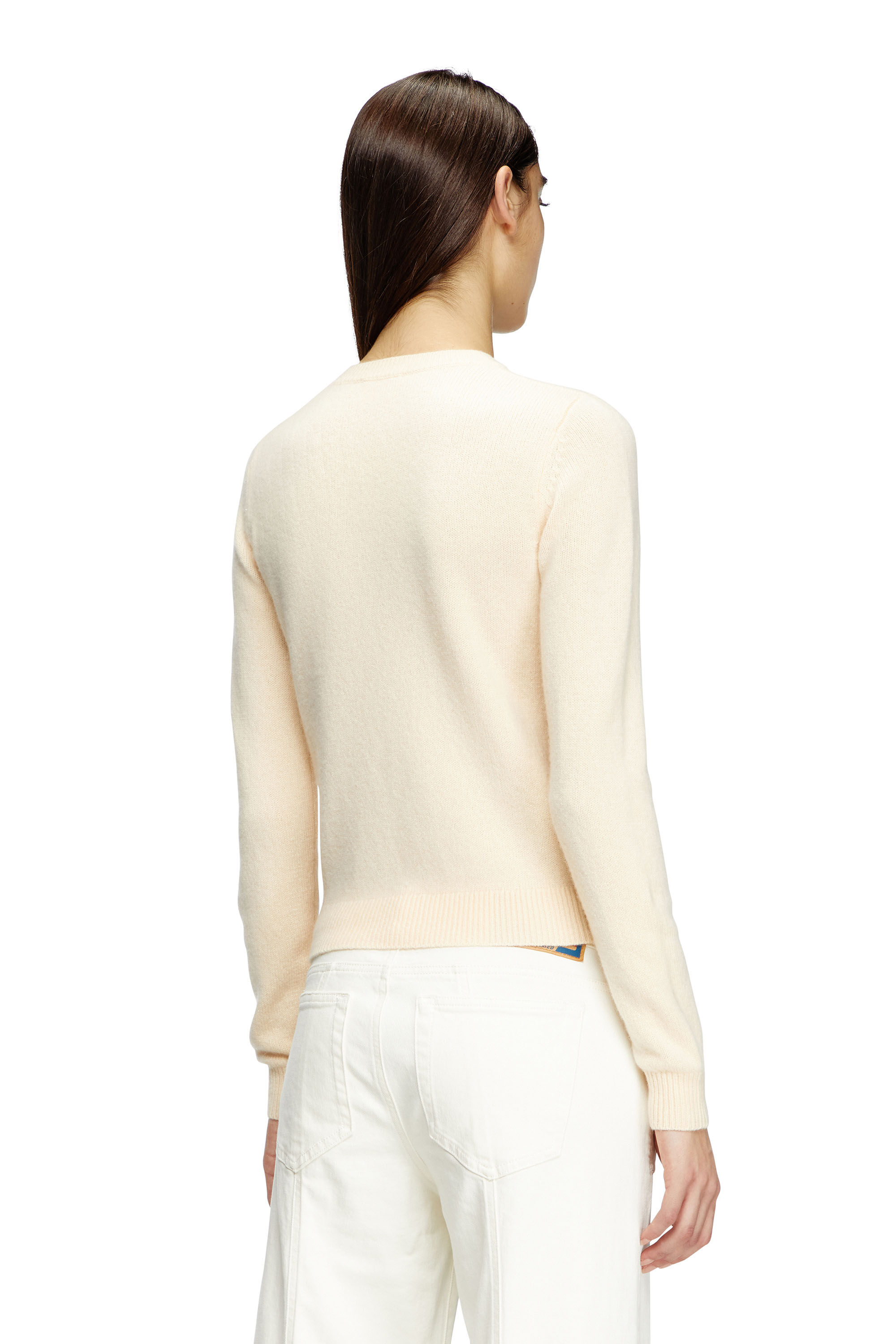Diesel - M-AREESA-SLIM, Jersey de mezcla de cachemira con logotipo recortado Mujer in Beige - 4