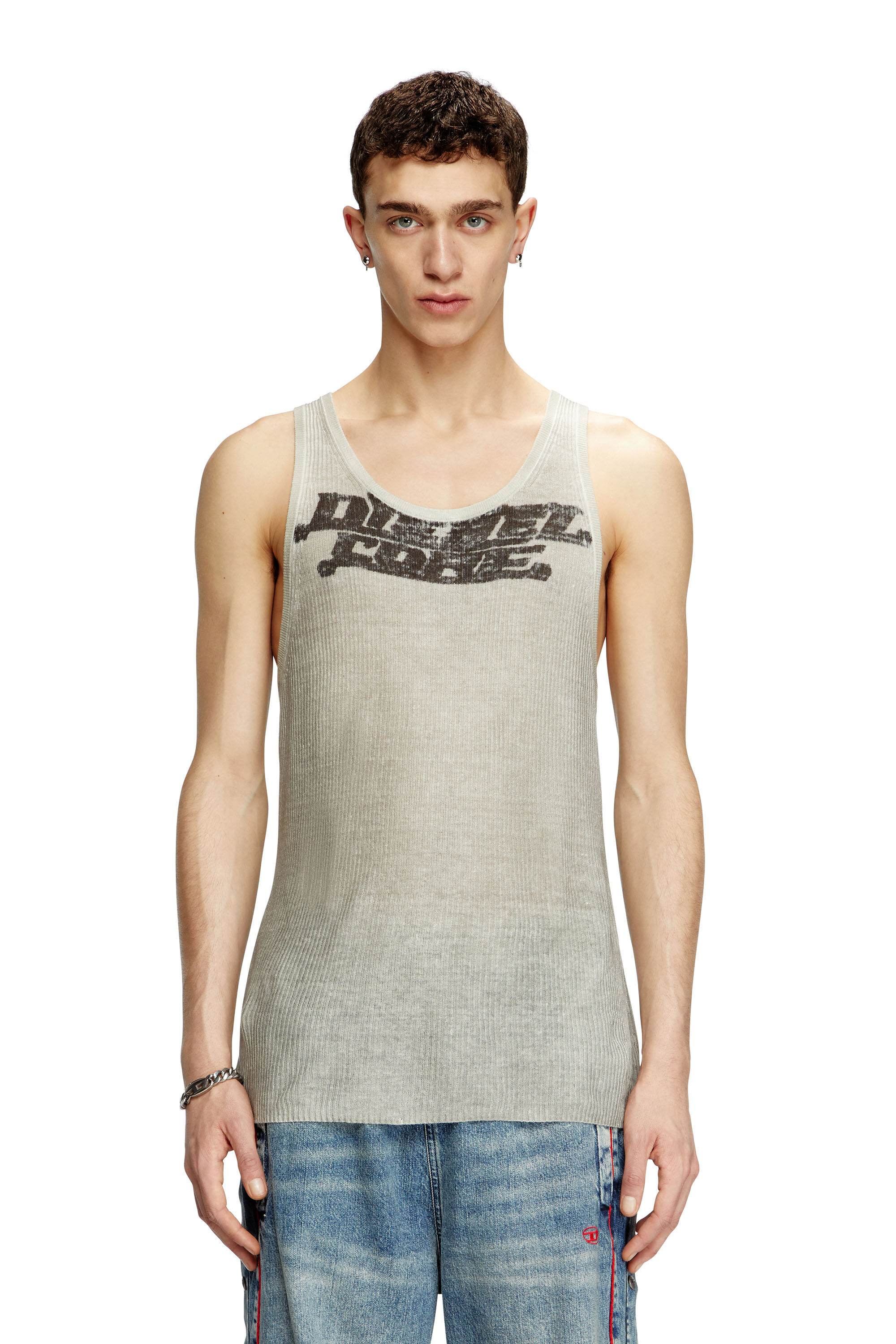 Diesel - K-RICK, Unisex's Rib-knit linen tank top with dirty effect in Beige - 3