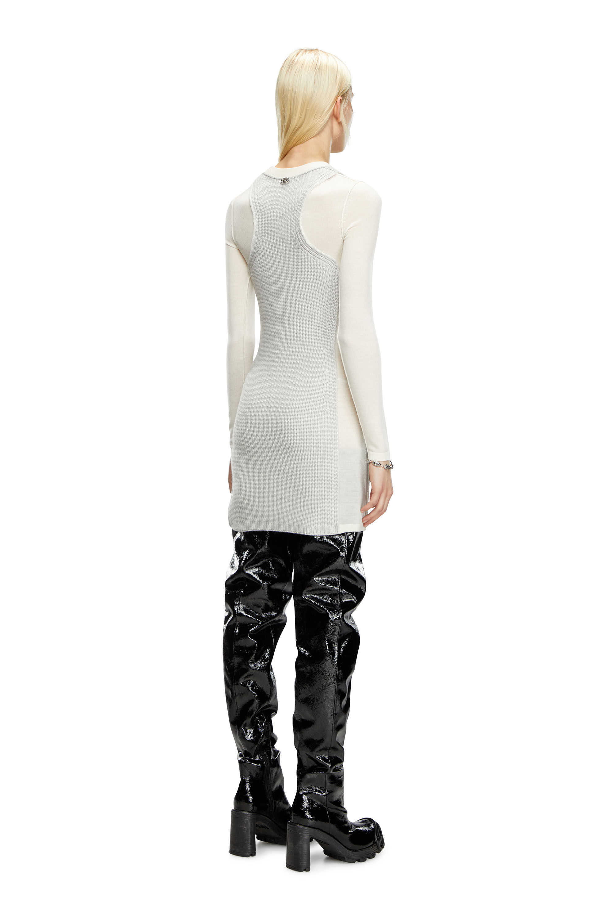 Diesel - M-ARENA, Vestido corto de punto con efecto de capas Mujer in Blanco - 3