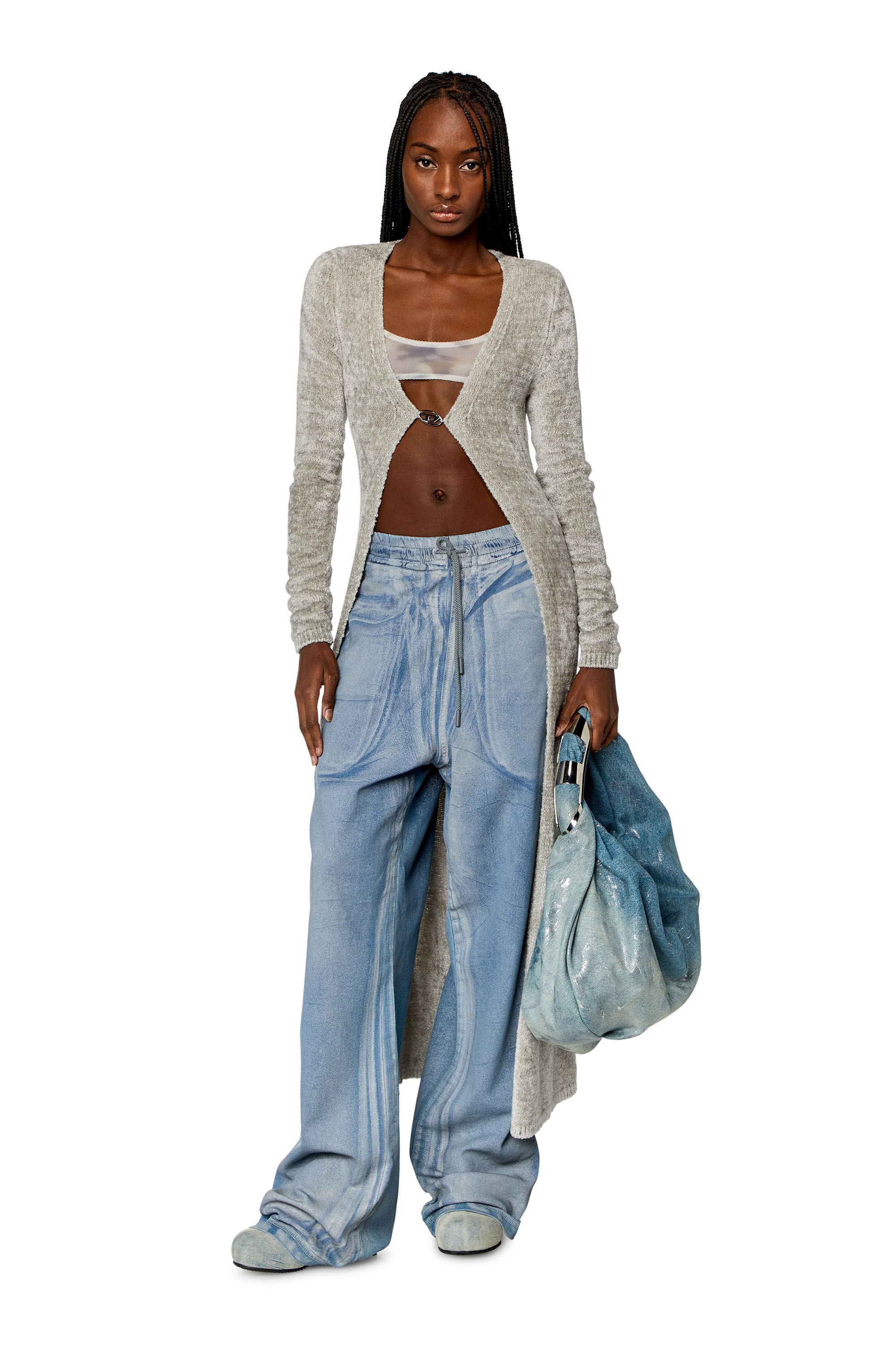 Women's Long fuzzy chenille cardigan | Grey | Diesel