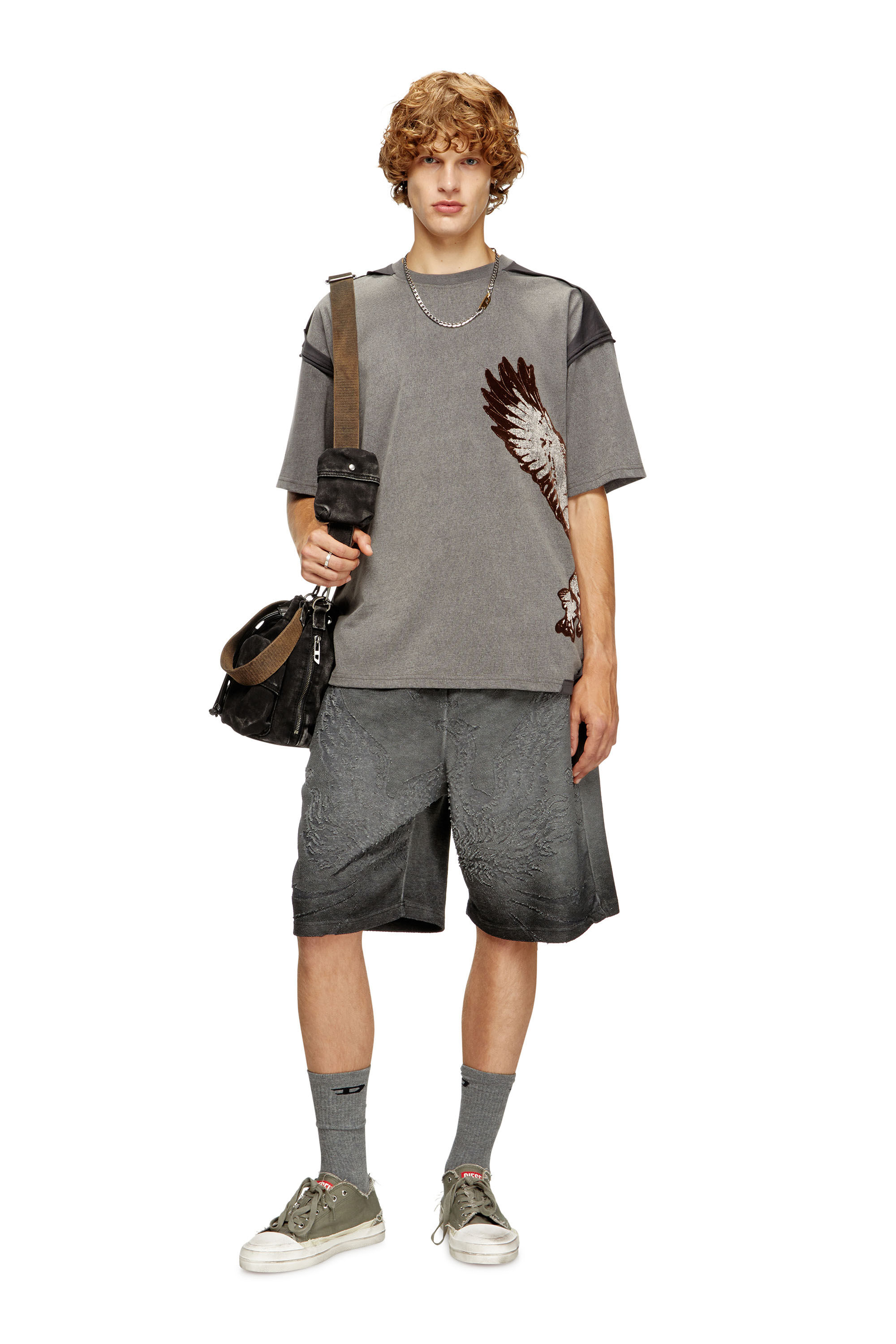 Diesel - T-BOXT-PEELOFF, Camiseta con efecto despegado y estampado de águila Hombre in Gris - 1