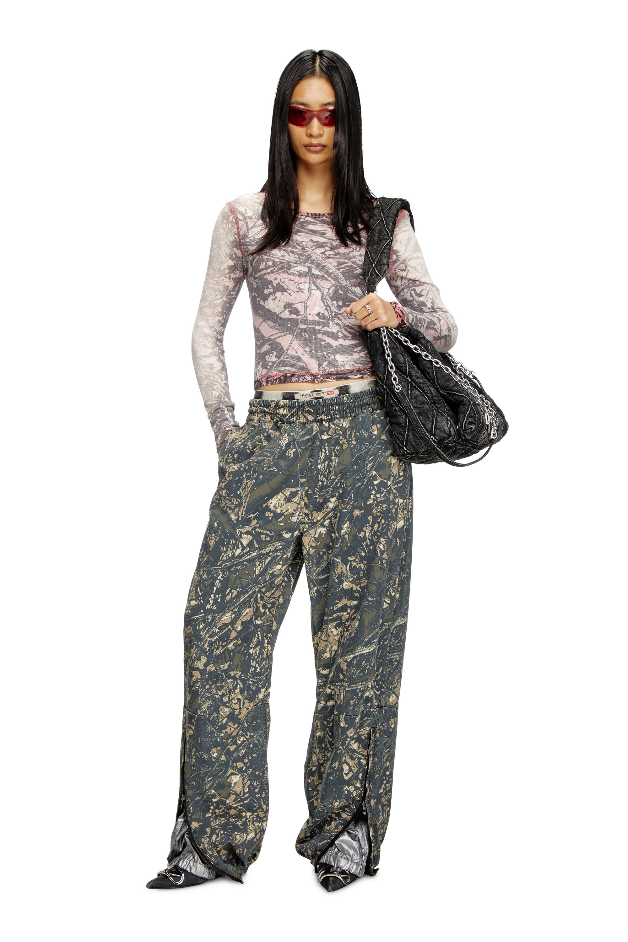 Diesel - T-BANESS-Q1, Top de manga larga con estampado de camuflaje glitch Mujer in Multicolor - 1