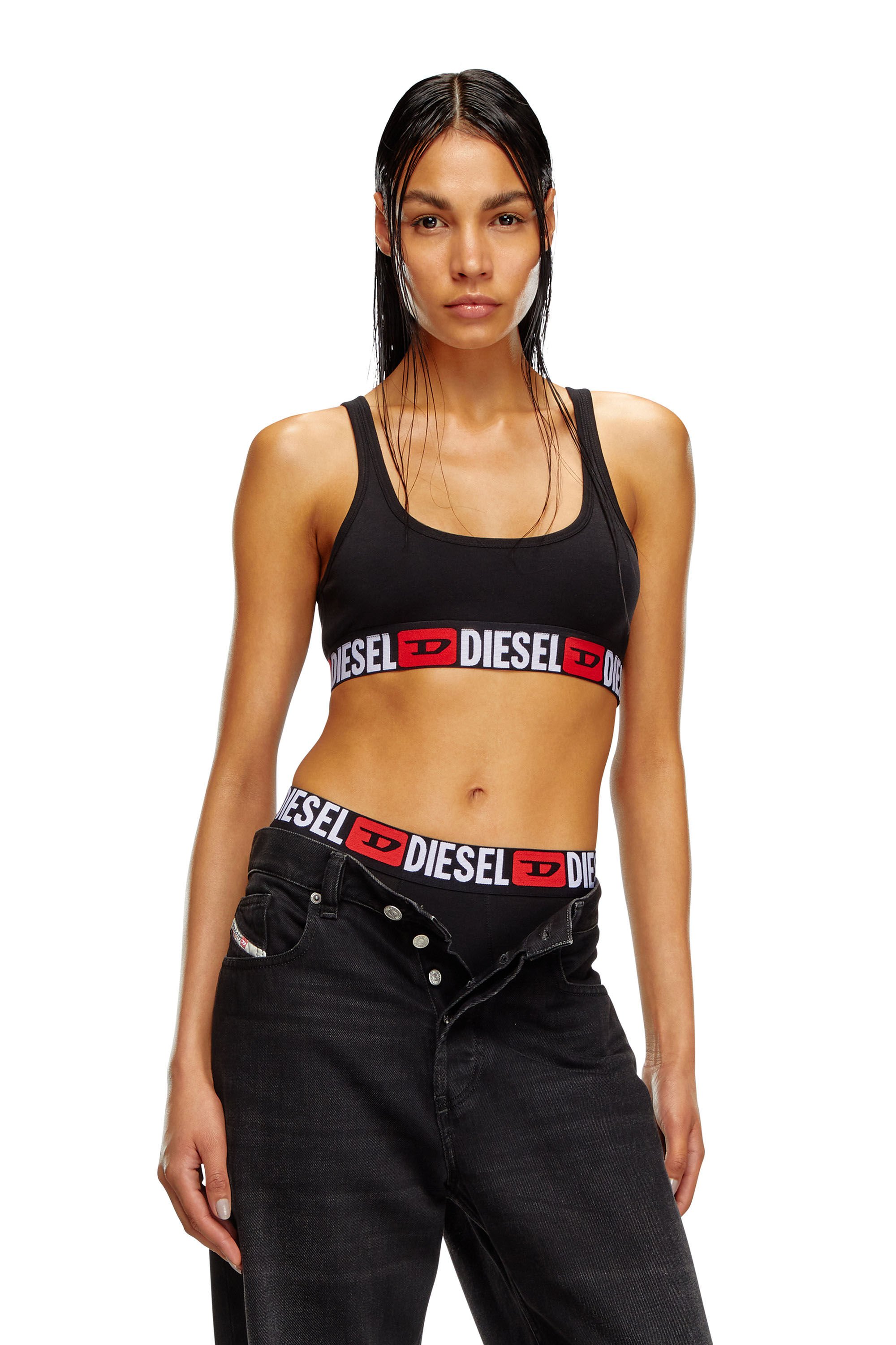 Diesel - UFSB-ORIBA, Mujer Bralette de canalé con banda con logotipo in Negro - Image 1