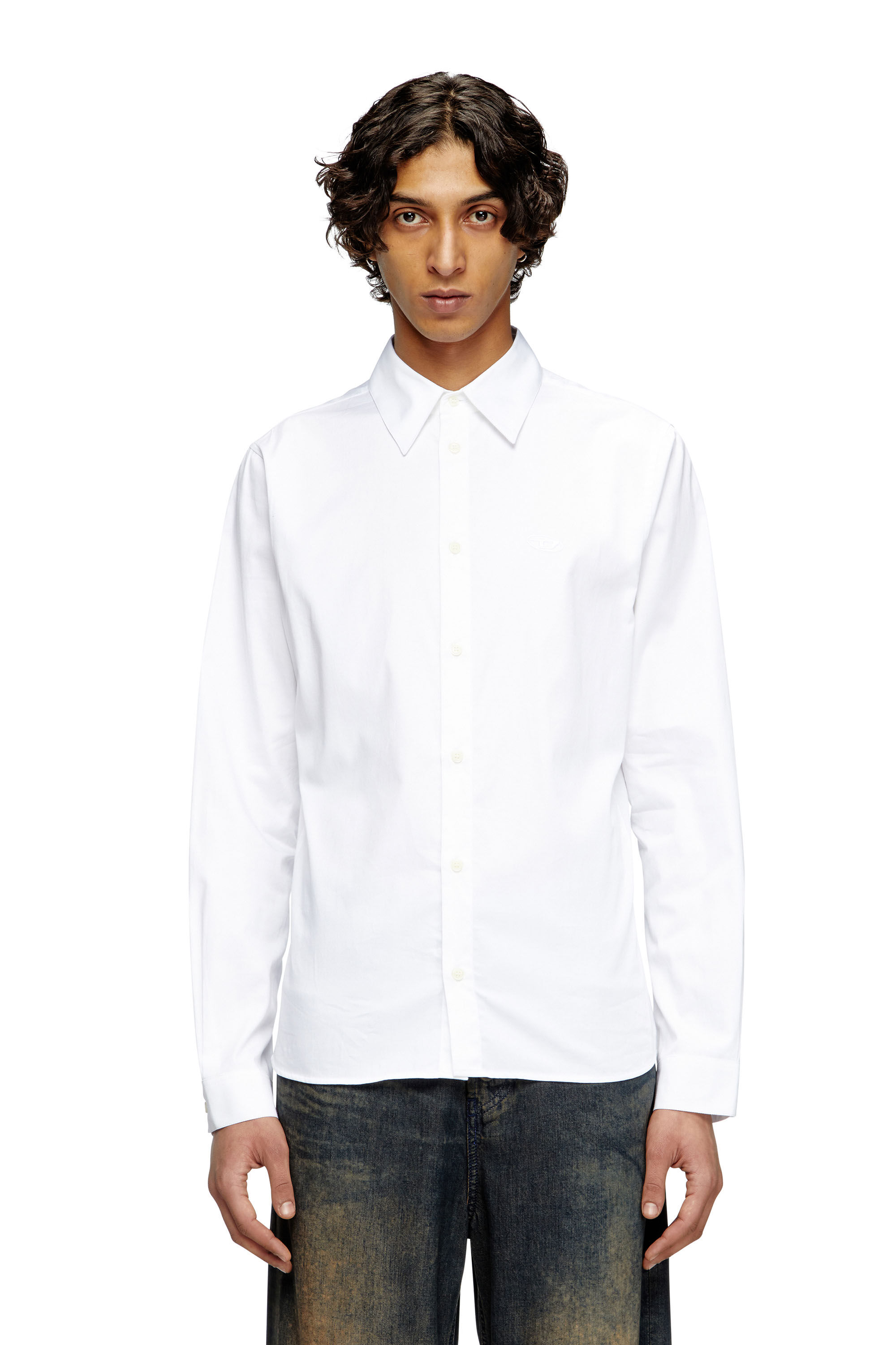 Diesel - S-FITTY-QFAV, Camisa con logotipo Oval D bordado Hombre in Blanco - 3