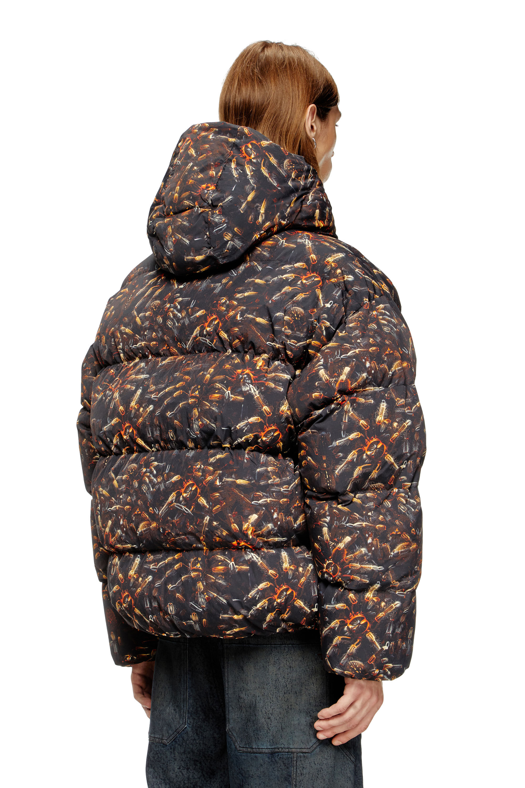 Diesel - W-SPIDER, Man's Hooded puffer jacket with spider print in null - 5