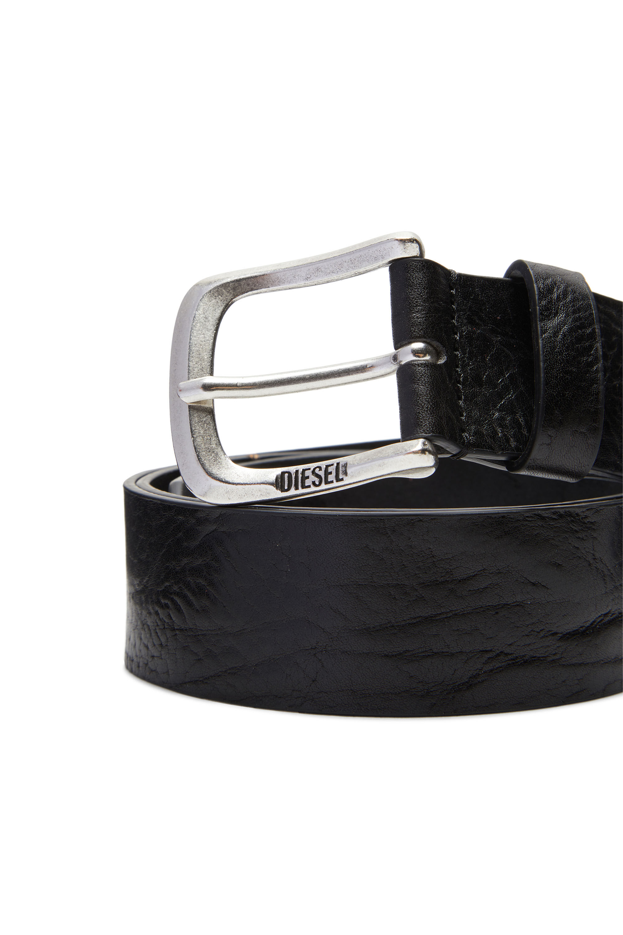 Diesel - B-JACKRON, Man's Textured-leather belt with Jacron Patch in Black - 3