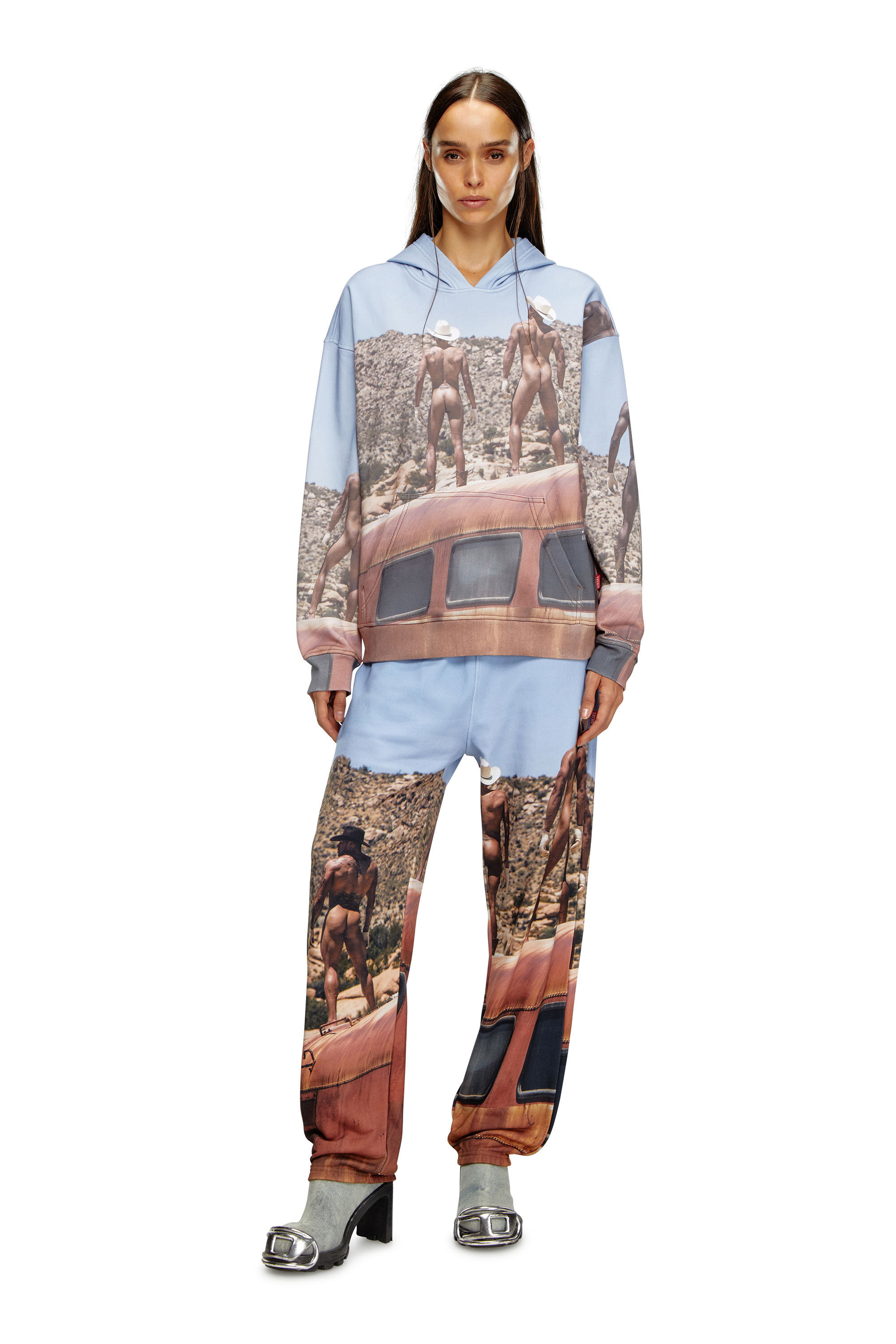Diesel - PR-S-NLABEL-HOOD-HVB, Sudadera con capucha con estampado all-over Unisex in Azul marino - 6