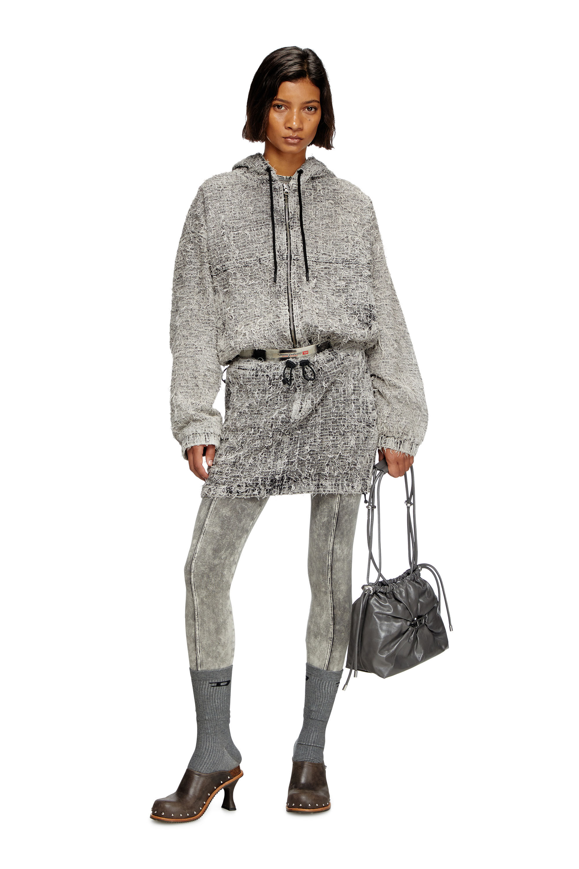 Women's Hooded jacket in bouclé denim | Grey | Diesel