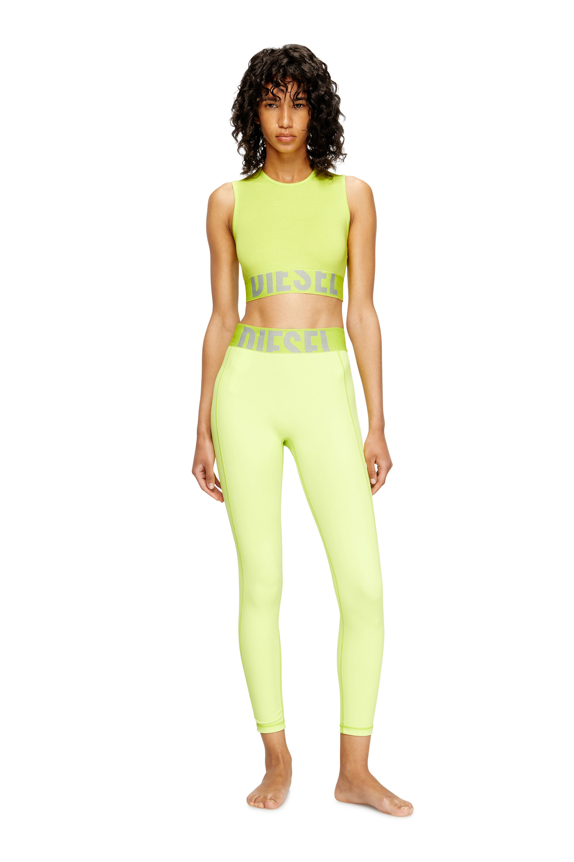 Diesel - ADELINE-D-POP, Woman's Microfibre leggings with cut-off logo in Green Fluo - 3