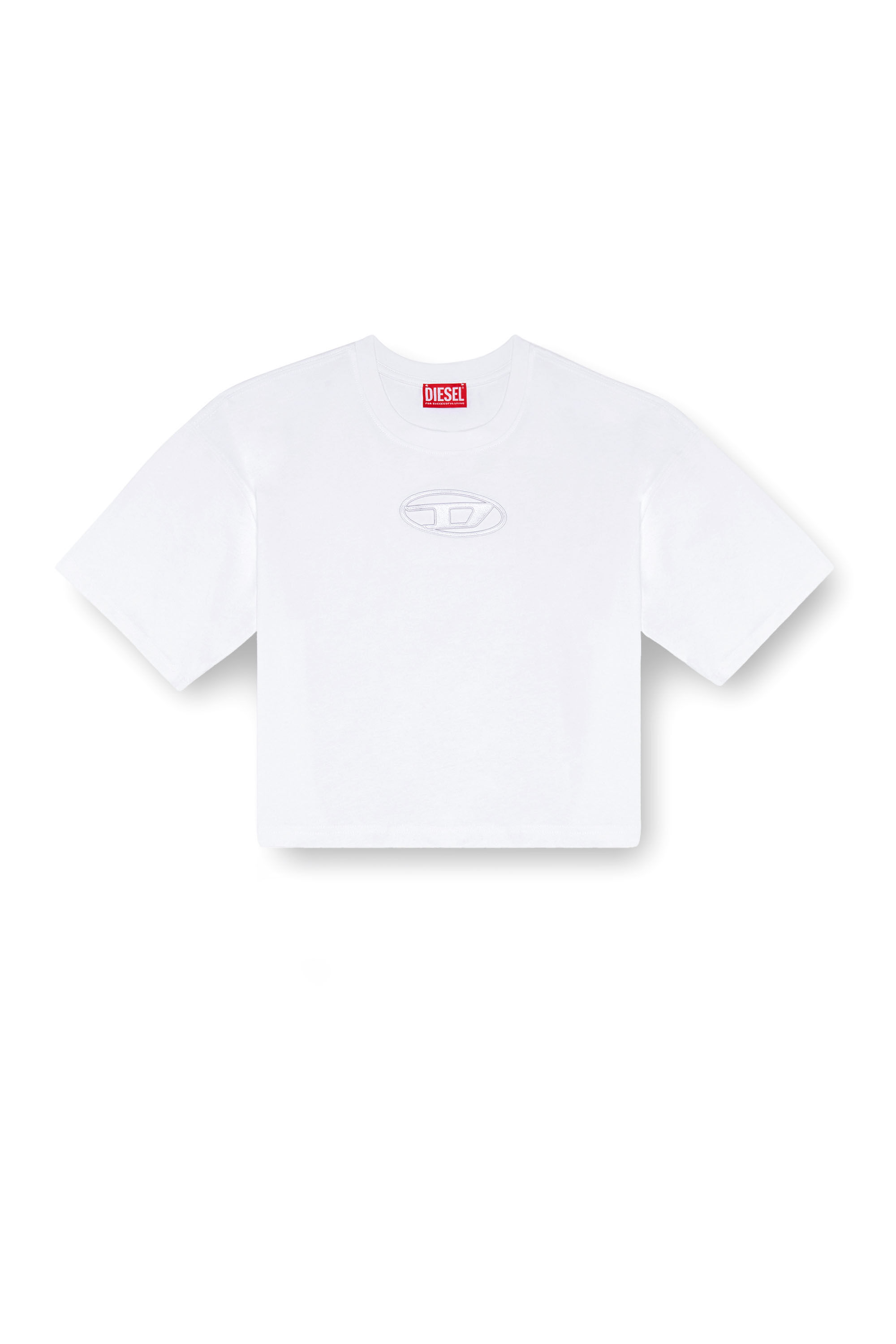 Diesel - T-BUXT-CROP-OD, Woman's Boxy T-shirt with cut-out Oval D logo in White - 2