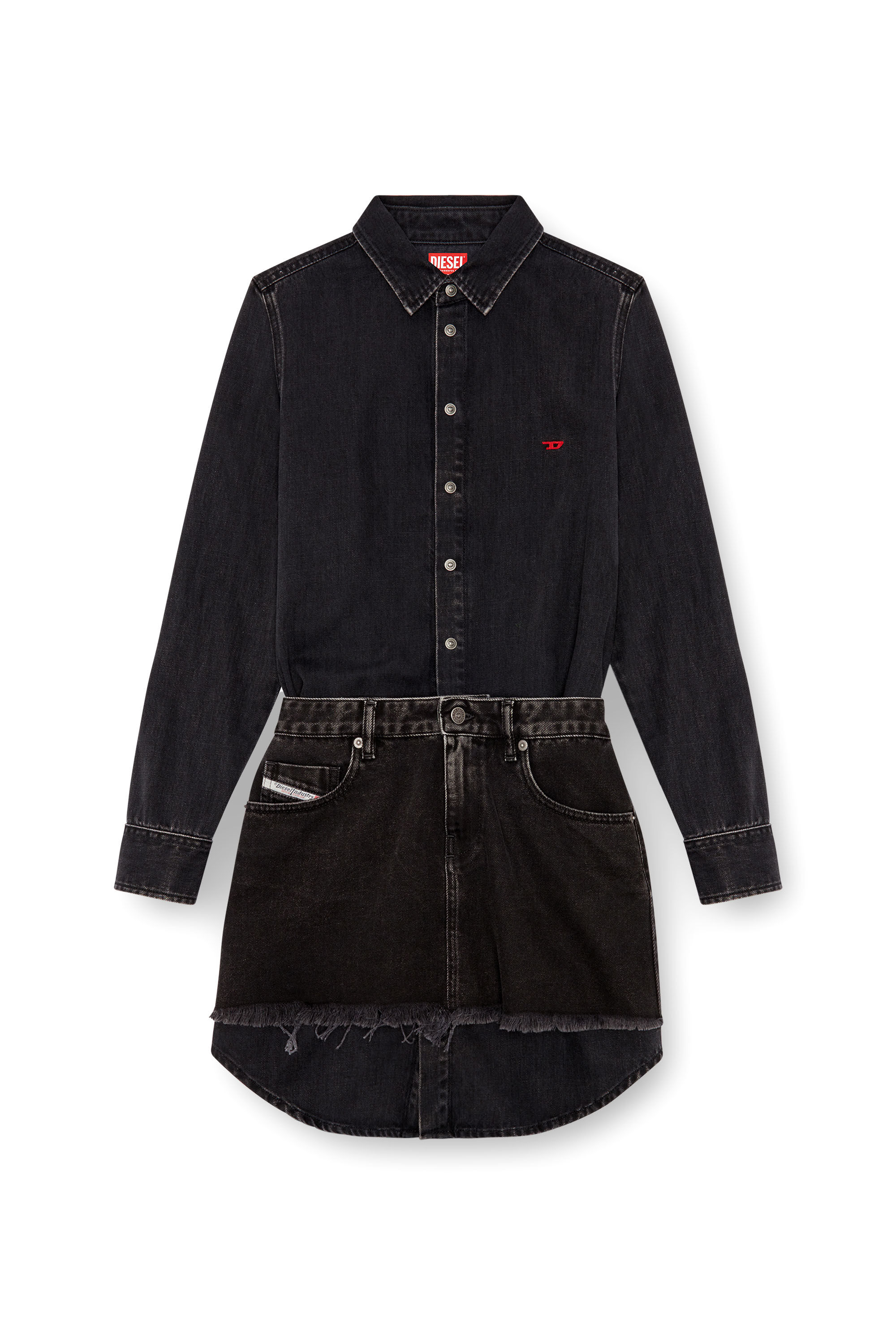 Women s Denim dress with skirt detail Black Diesel