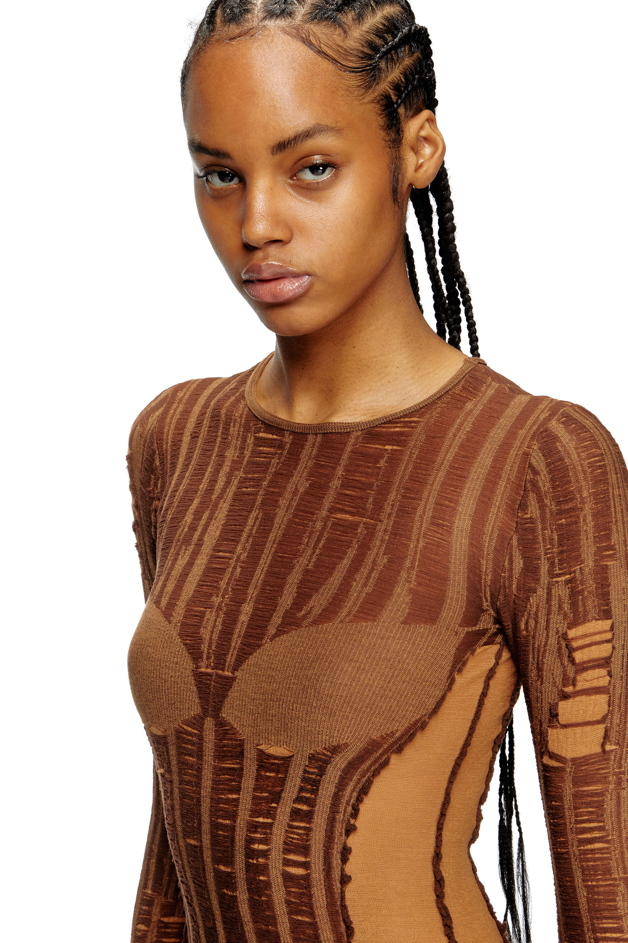 Women's Maxi dress in distressed second-skin knit | Brown