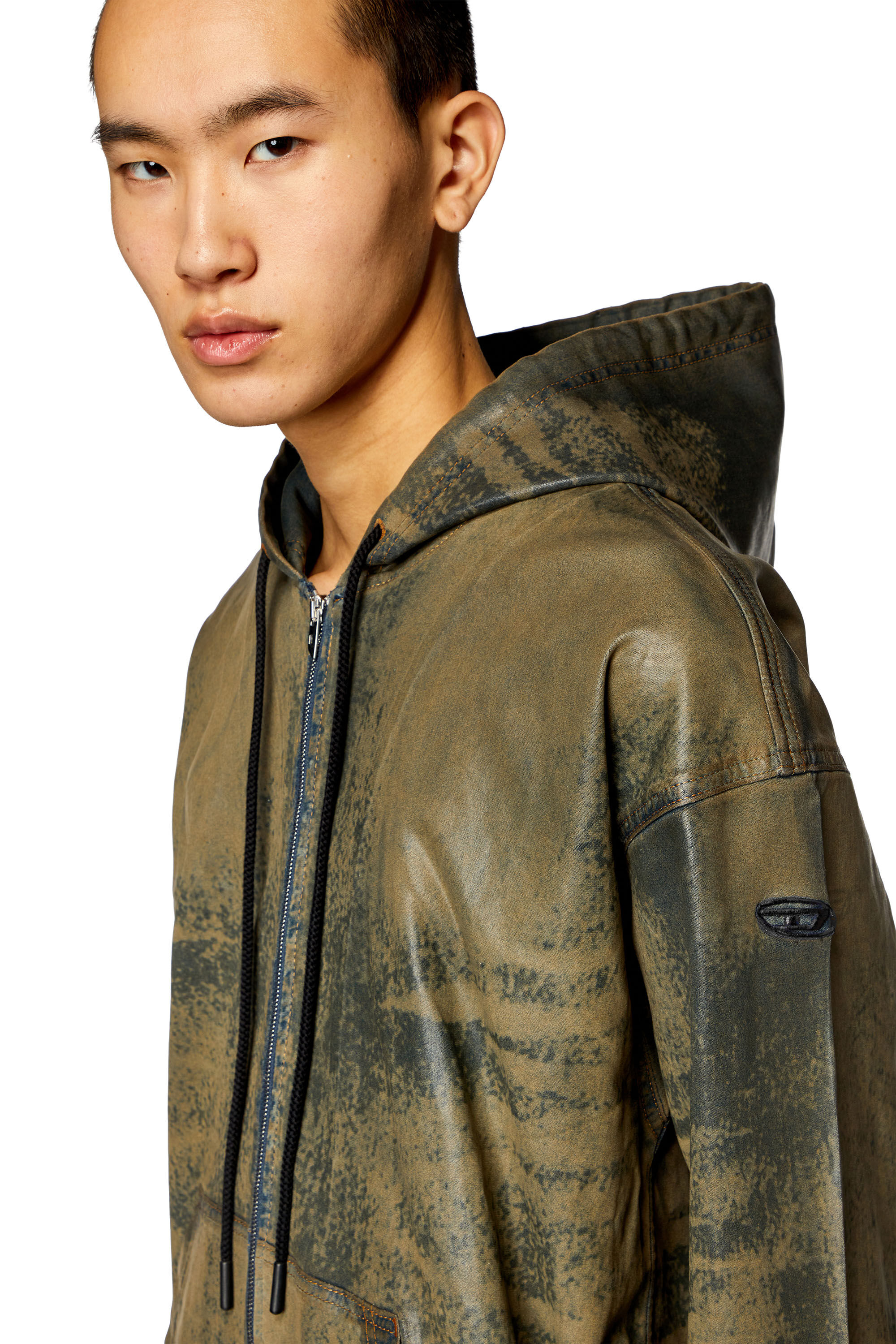 Women's Zip hoodie in laser-print Track Denim | Brown | Diesel