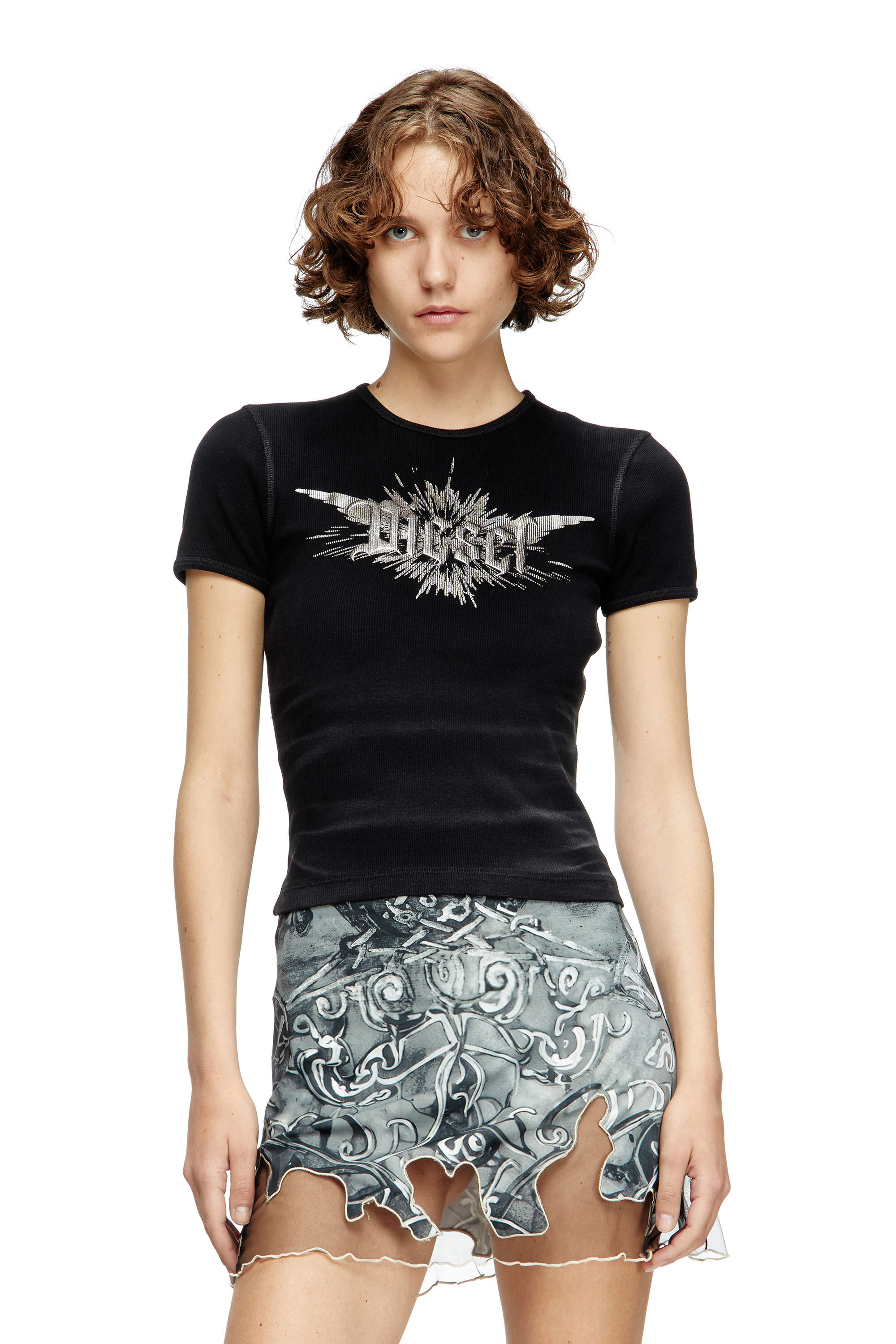 Diesel - T-ELE-LONG-P2, Camiseta con estampado de lámina de Diesel alada Mujer in Negro - 3