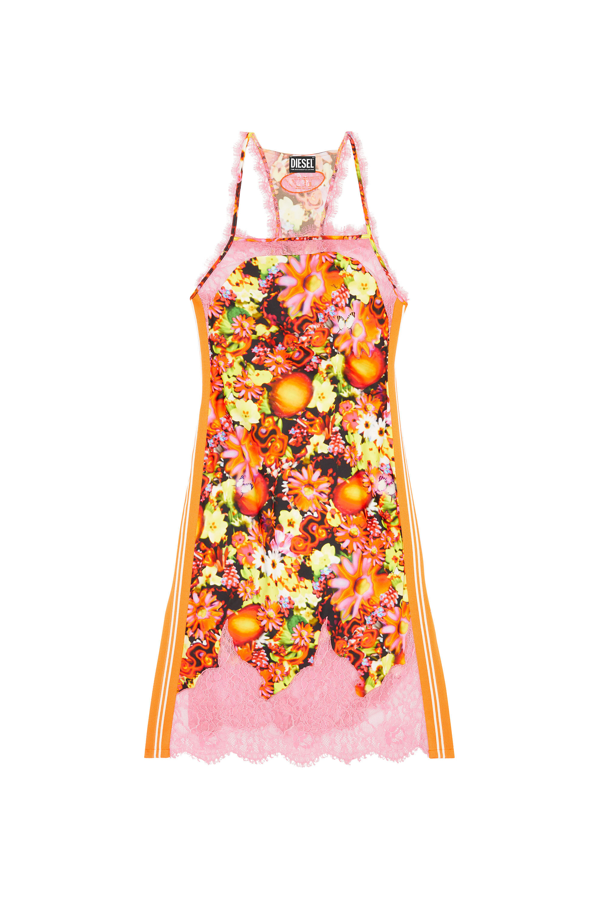 Diesel - D-MUDIWA, Woman's Floral dress with lace inserts in Yellow/Pink - 2