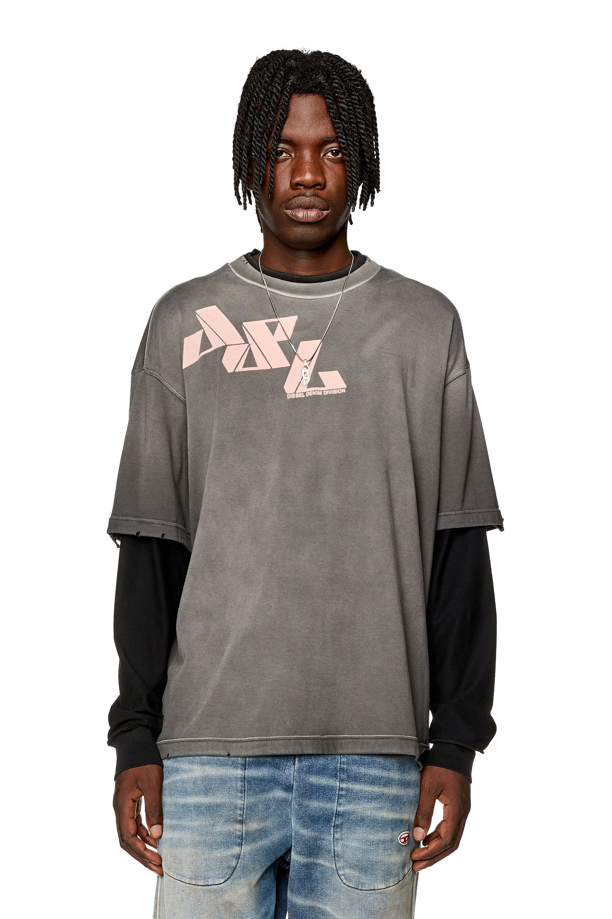 Men's T-shirt with layered sleeves | Grey | Diesel