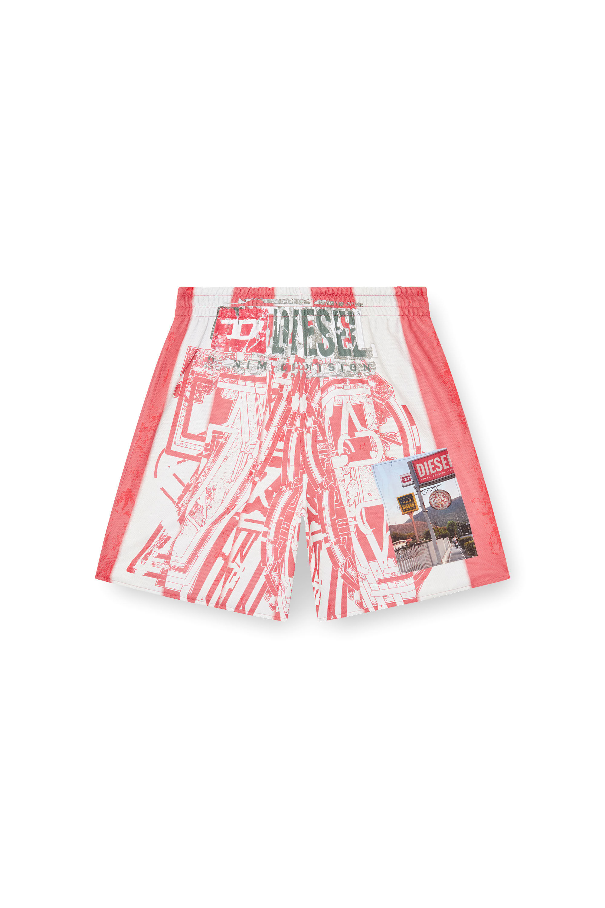Diesel - P-KURT, Pantalones cortos a rayas con parches fotográficos Hombre in Multicolor - 2