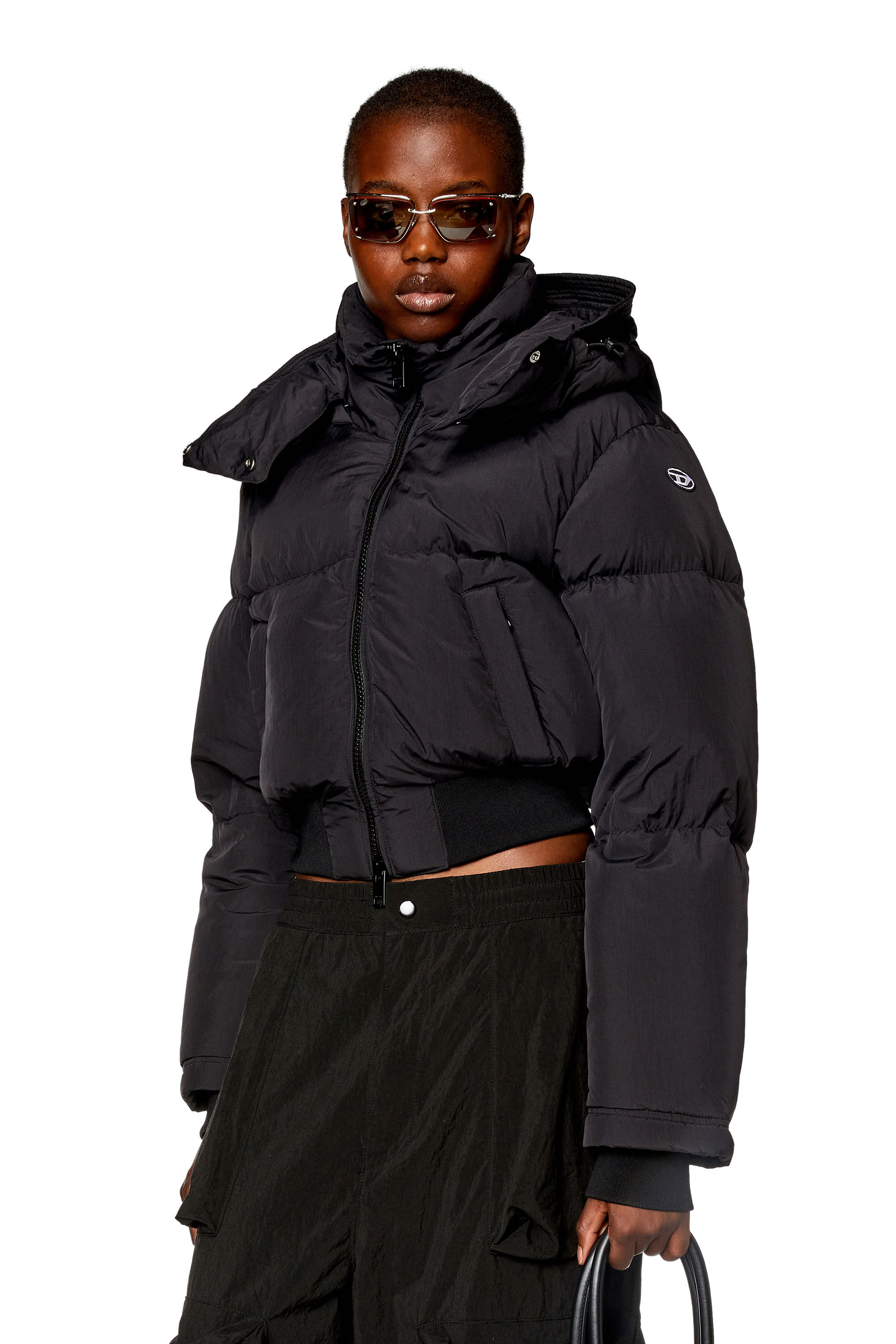 Women s Down jacket in recycled nylon taslan Black Diesel