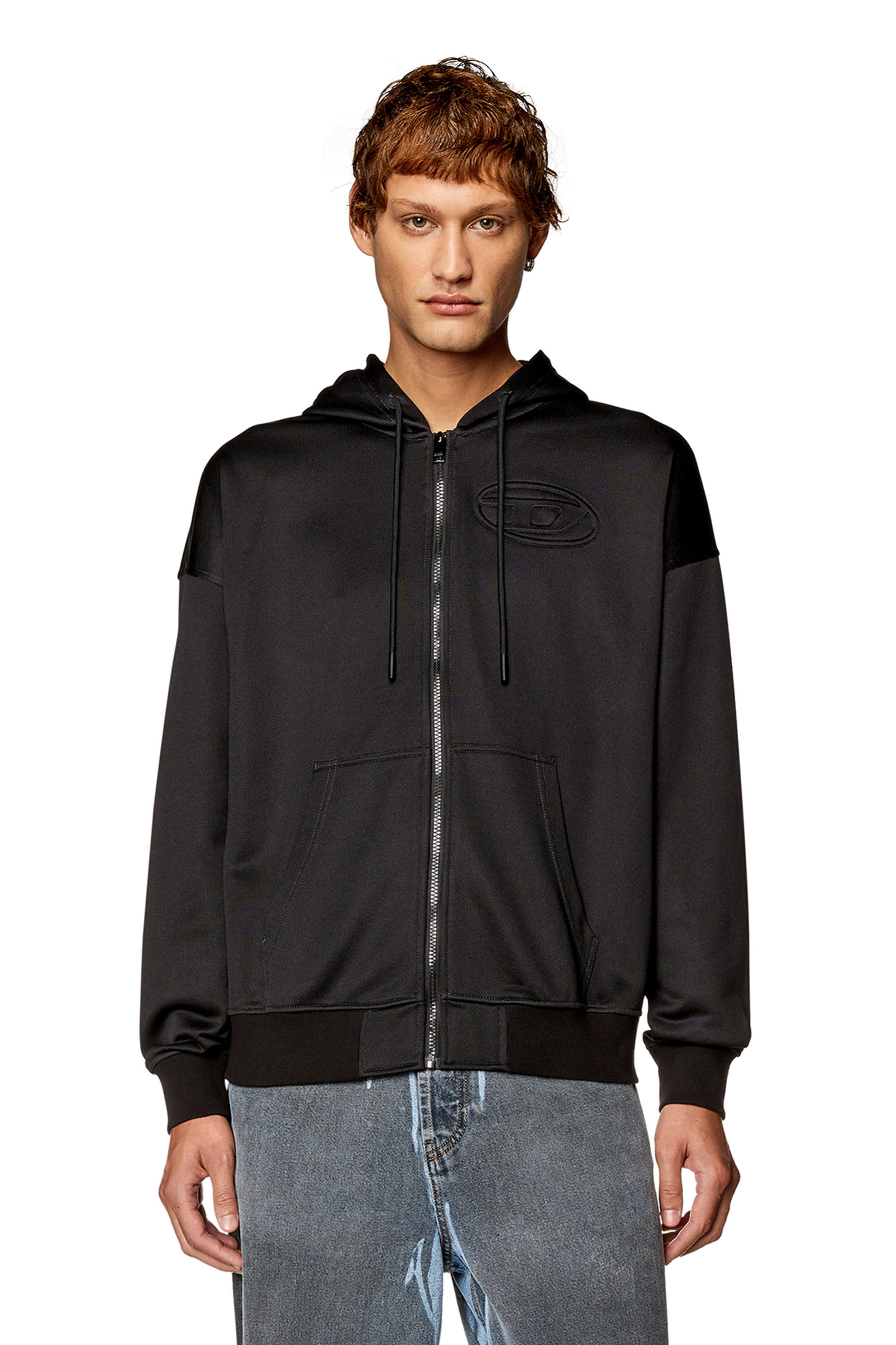 Men's Zip hoodie with embossed Oval D logo | Black | Diesel