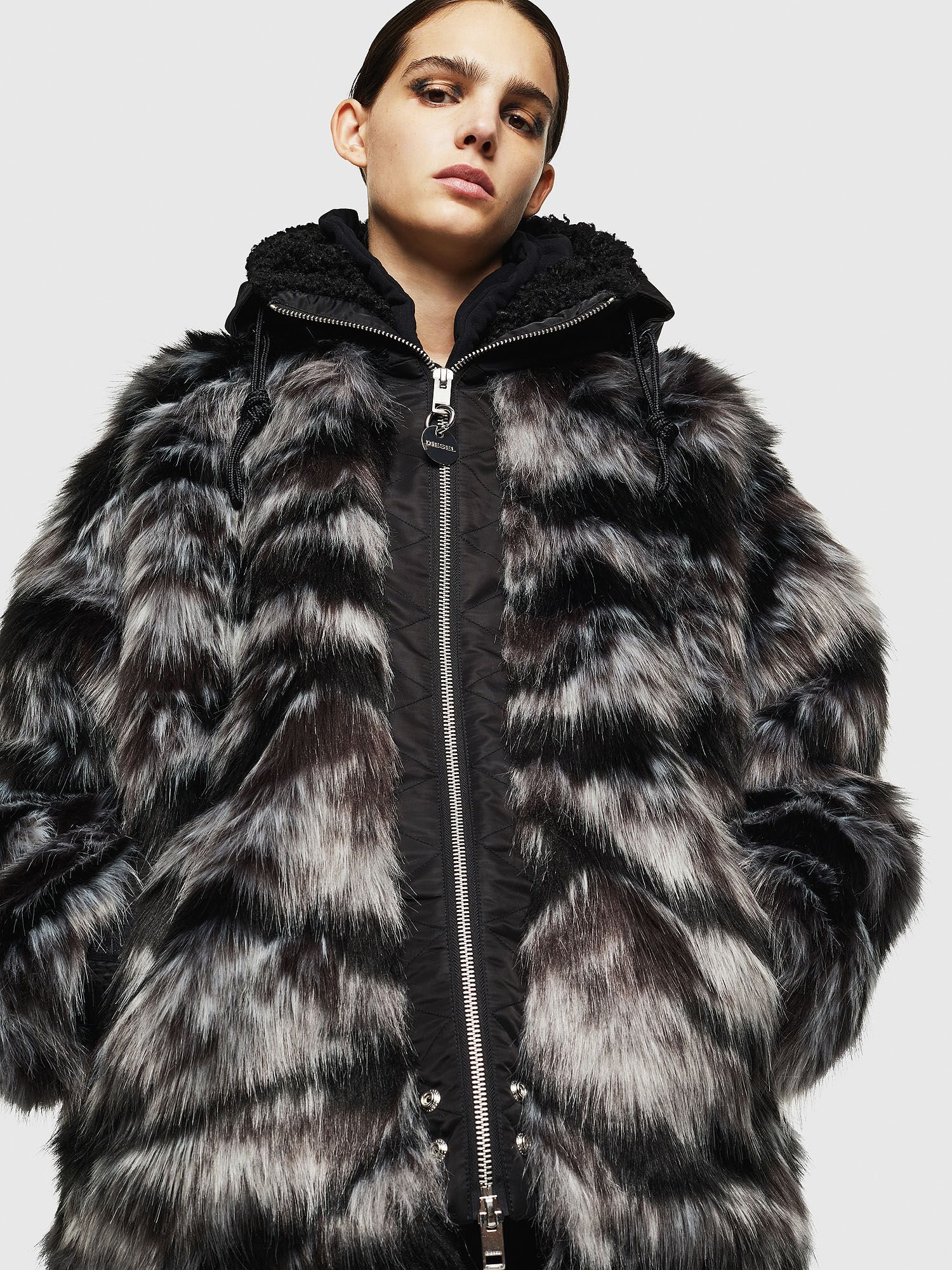 L ALYA Women Faux fur jacket with aviator hood Diesel