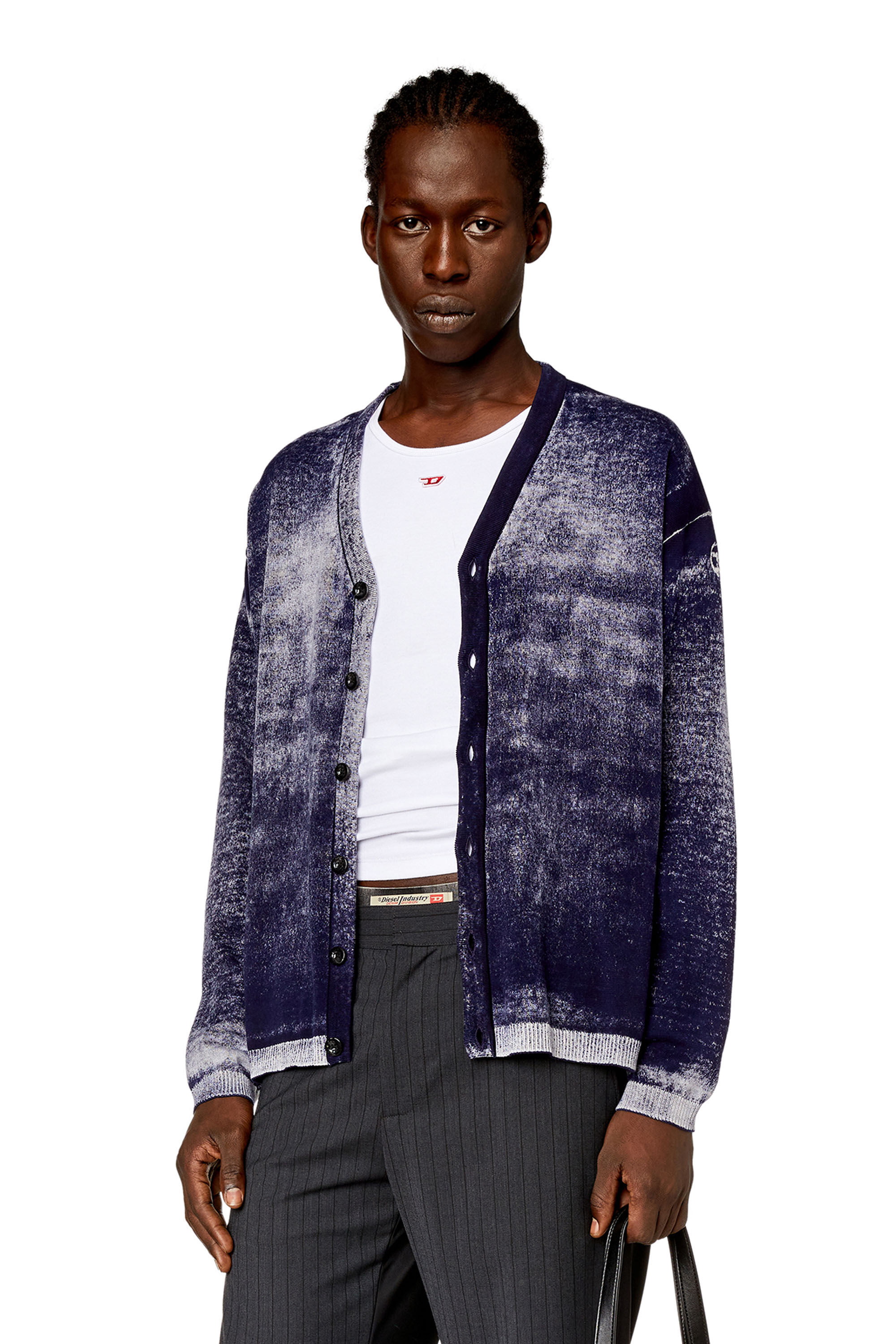Men s Reverse print cotton cardigan Blue Diesel