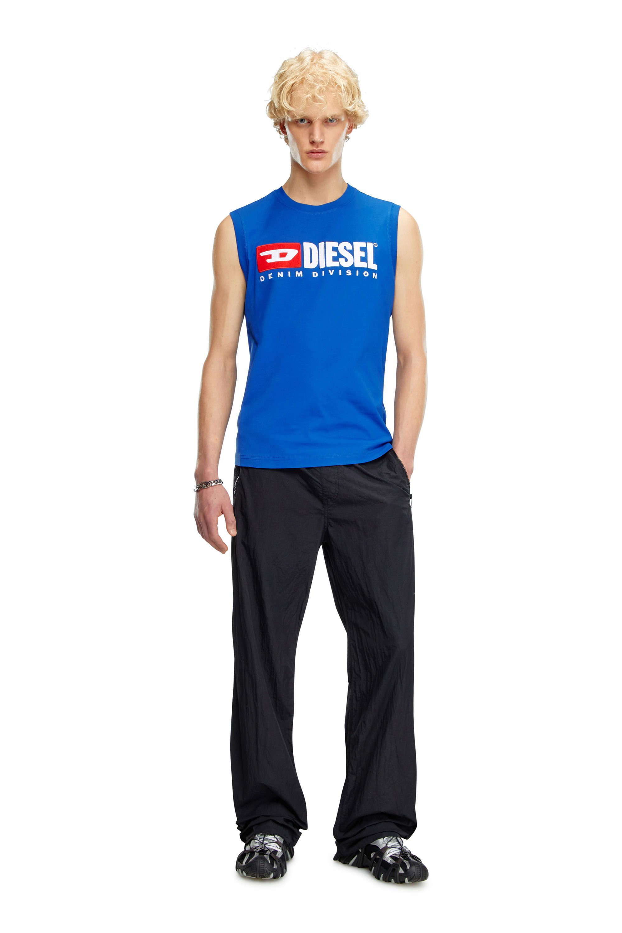 Diesel - T-ISCO-DIV, Man Tank top with chest logo print in Blue - Image 1