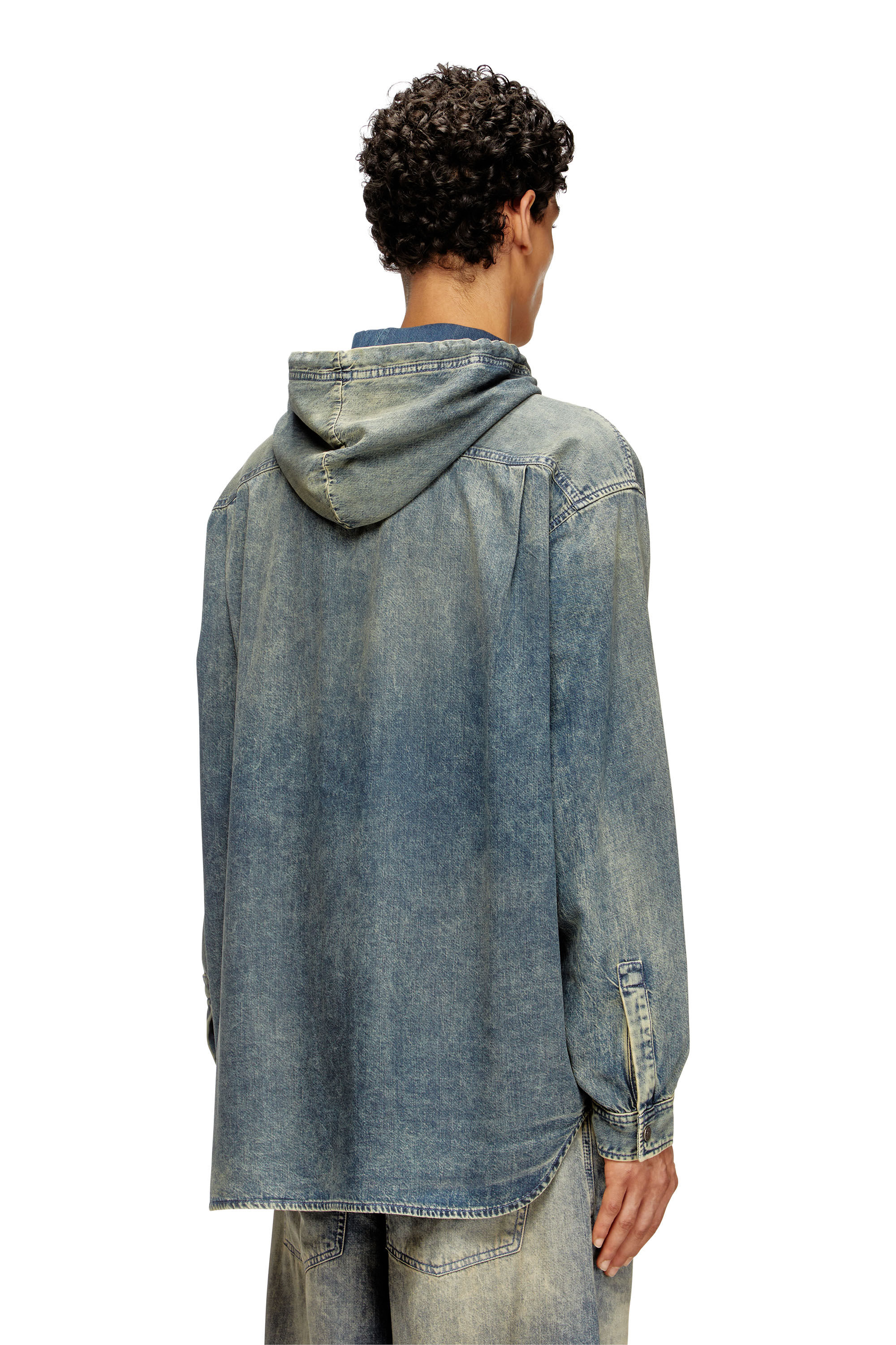 Diesel - D-DEWNY-HOOD-S2, Man's Overshirt in marbled coated denim in Medium blue - 5