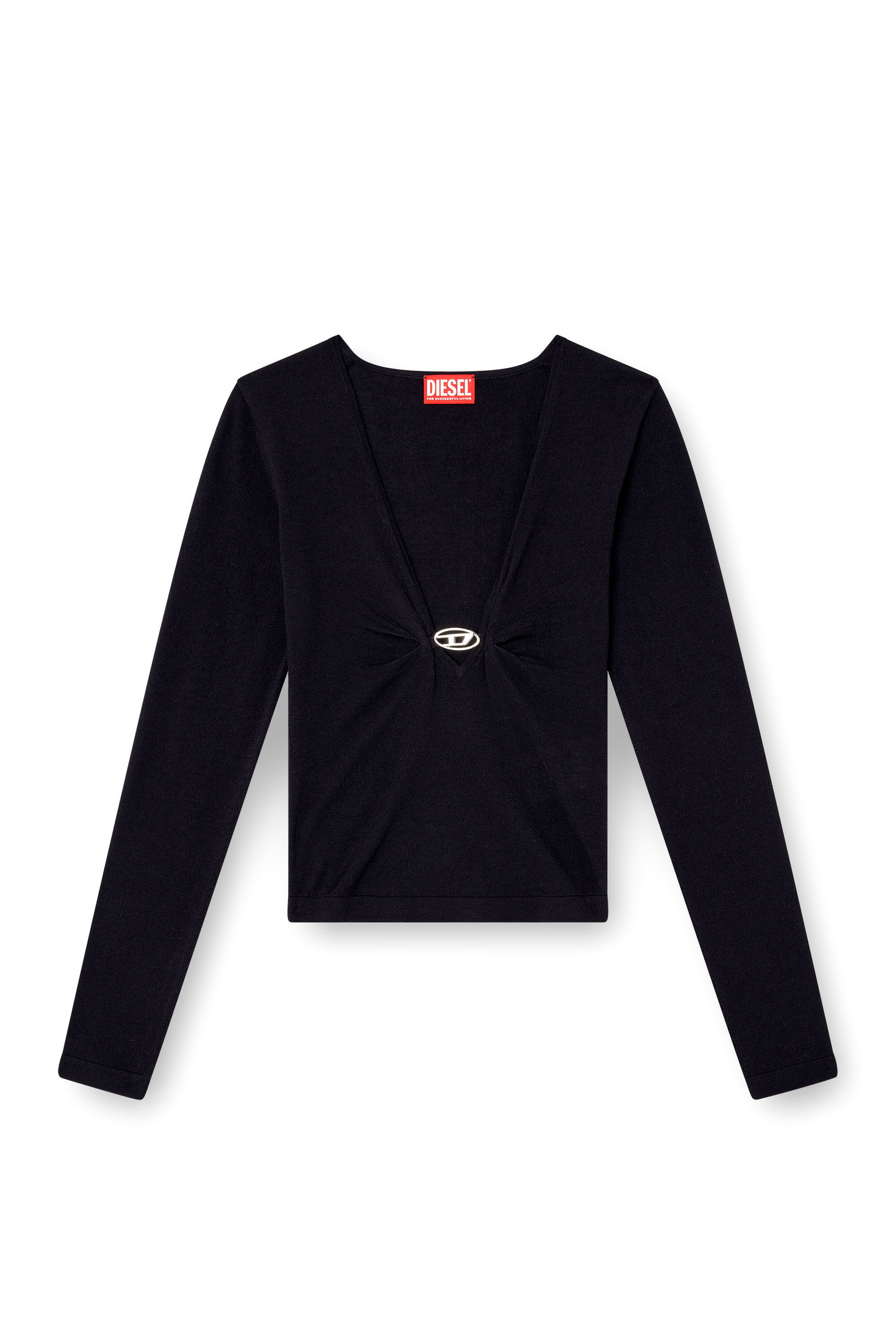 Women's Gathered V-neck jumper in wool | Blue | Diesel