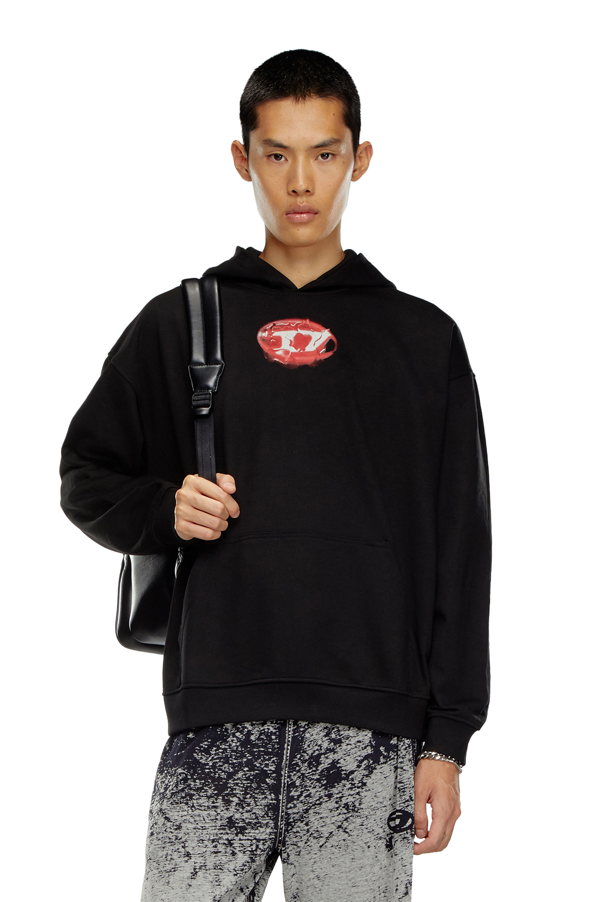 【DIESEL】s-boxt-hood-k3 スウェットパーカー Men's Hoodie with water-effect logo print | Black | Diesel