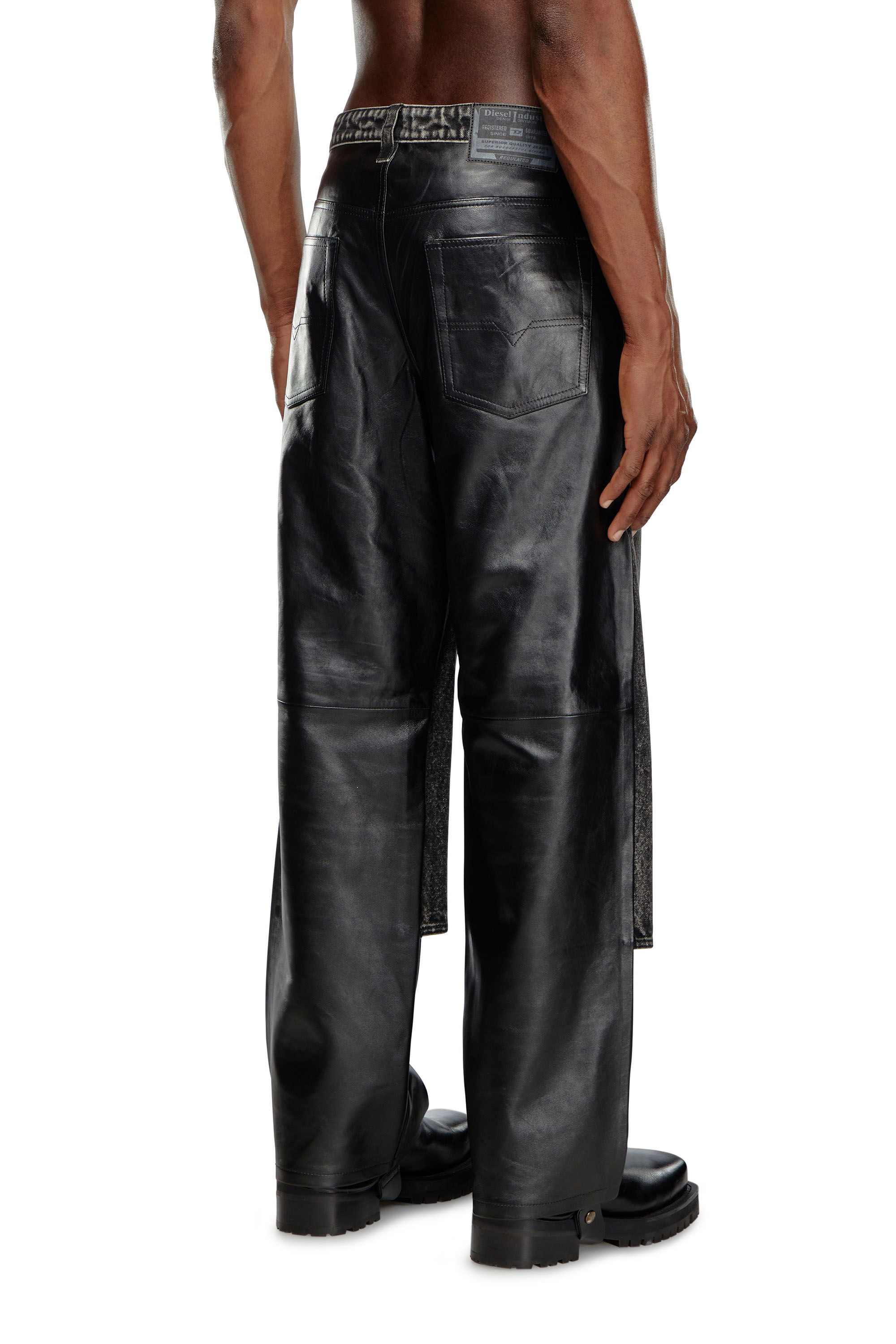 Men's Leather and denim pants | Black | Diesel Men's Leather and denim pants | Black | Diesel