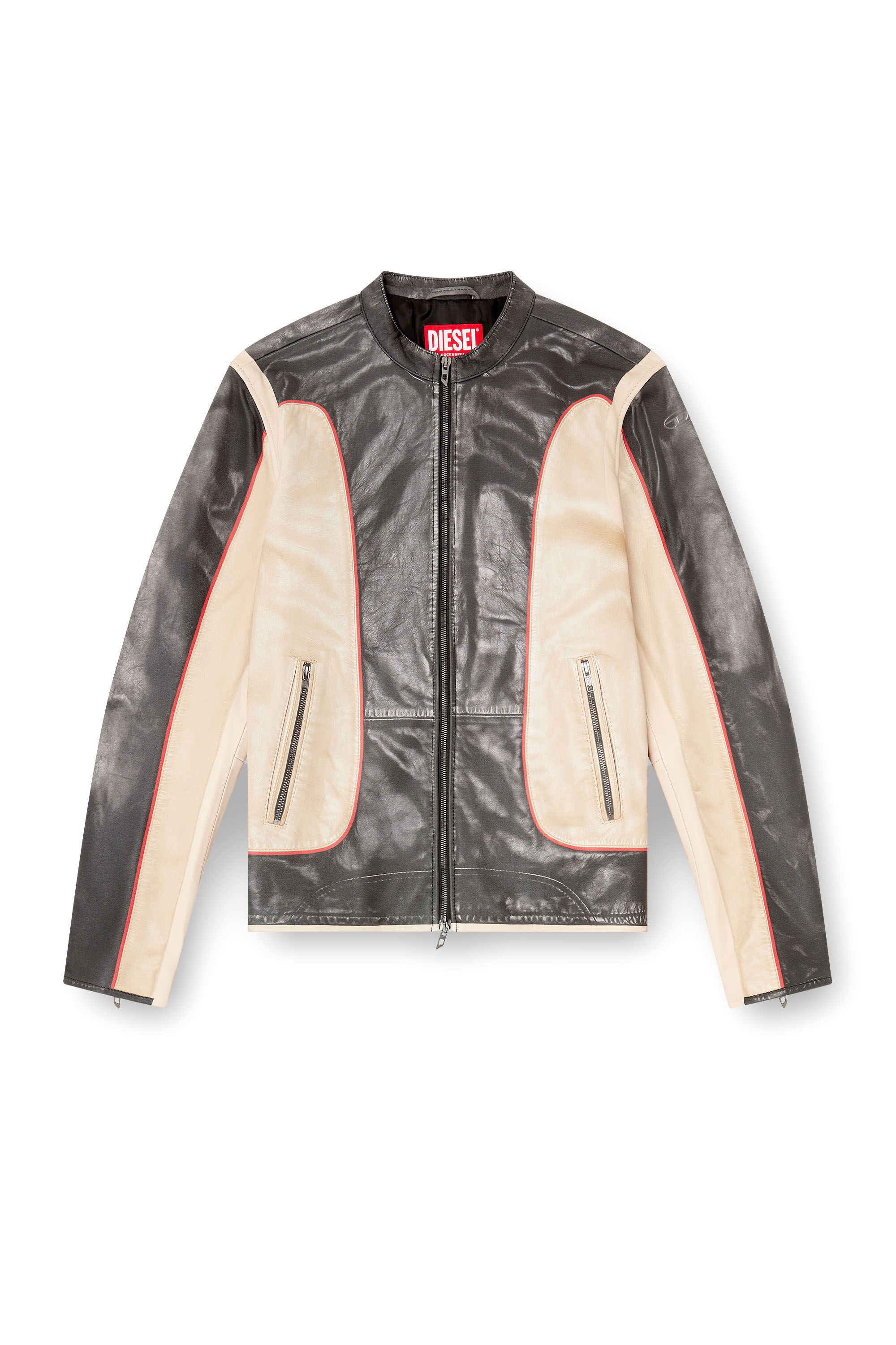 Diesel - L-EVERT, Chaqueta biker de cuero con efecto trampantojo Hombre in Multicolor - 2