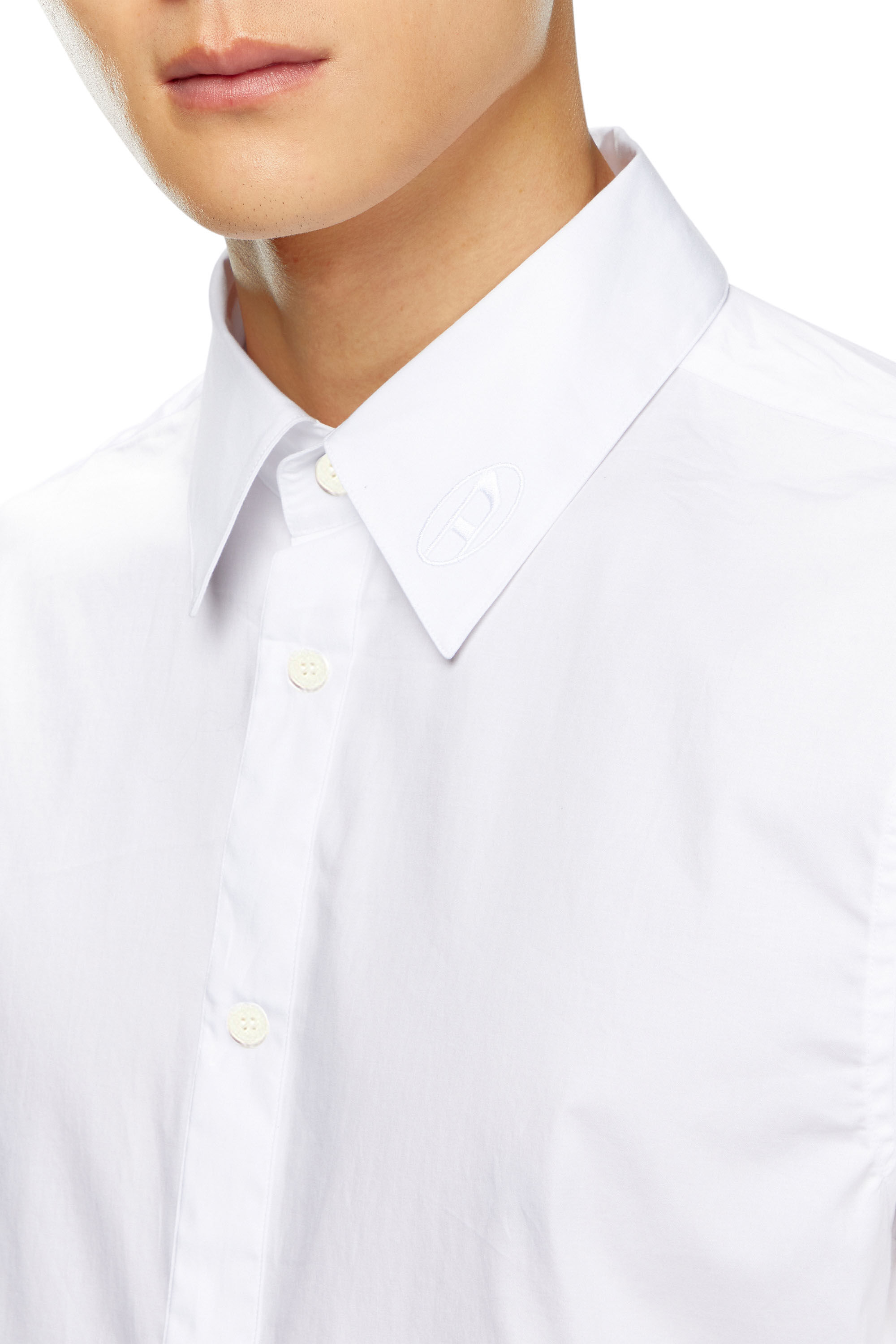 Diesel - S-FITTY-A, Man Formal shirt with logo-embroidered collar in White - Image 4