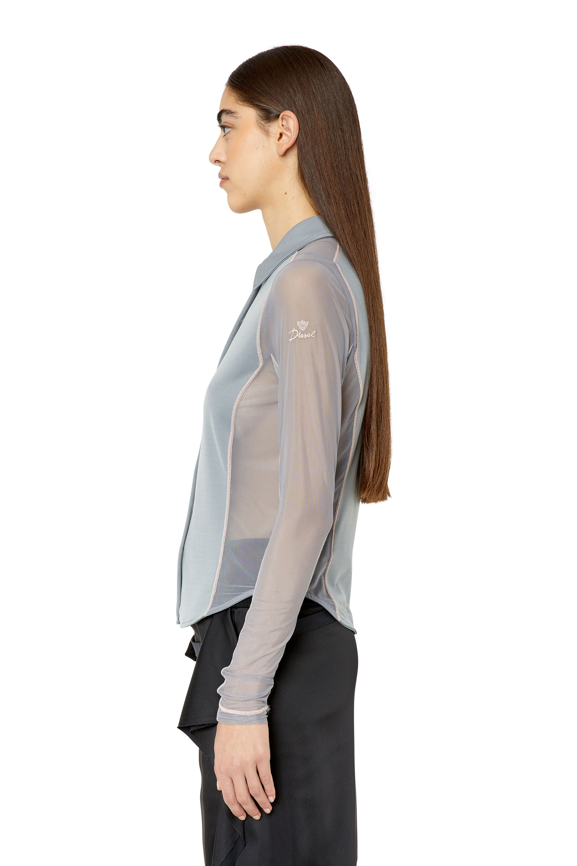 Diesel - T-NOXA, Woman's Modal blend shirt with mesh inserts in Light Grey - 6