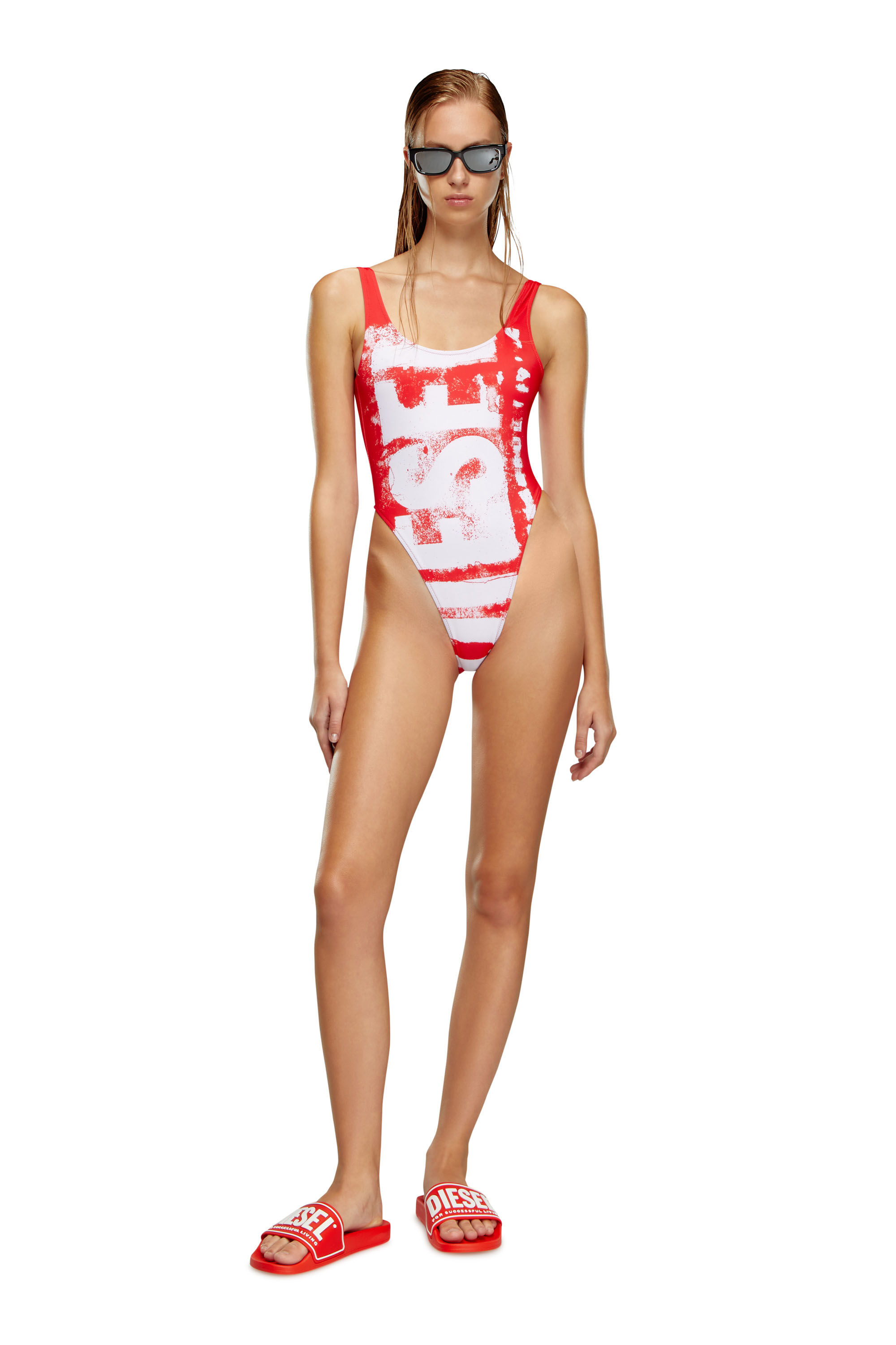 Diesel - BFSW-PAMELA, Woman Bleeding logo swimsuit in recycled fabric in Red - Image 3