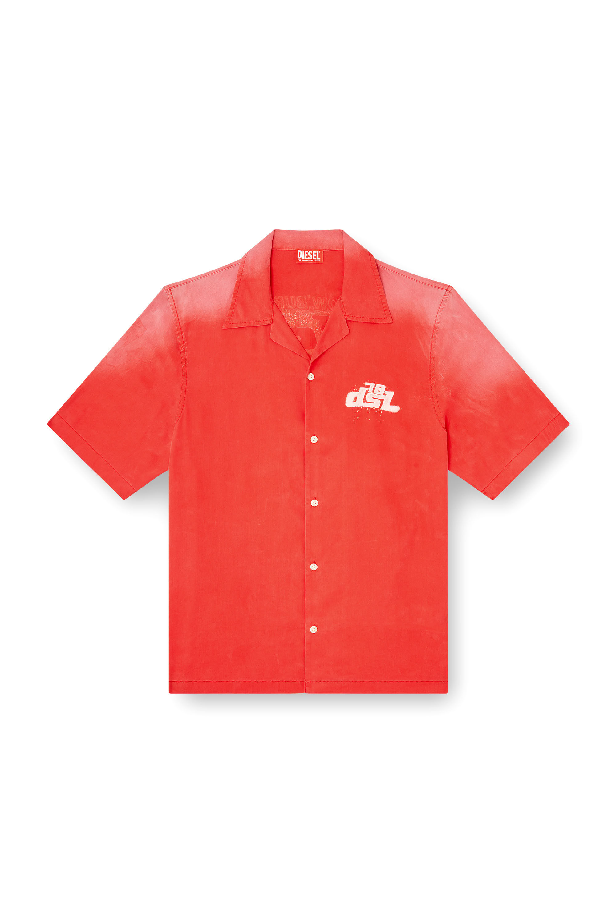 Men's Faded bowling shirt with logo prints | Red | Diesel