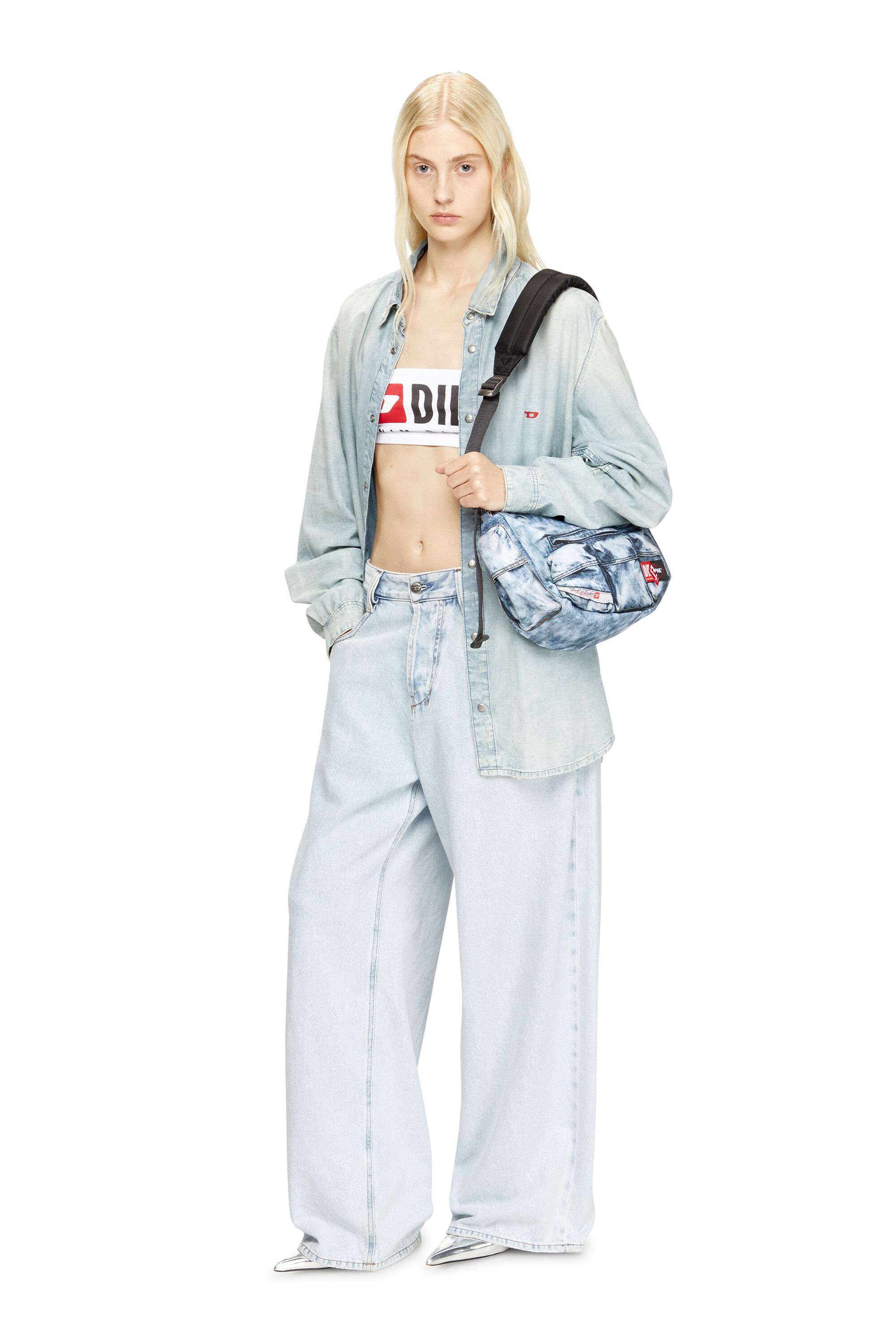 Diesel - DIESEL SHOULDER BAG, Bolso con múltiples bolsillos en denim trampantojo Unisex in Azul marino - 7