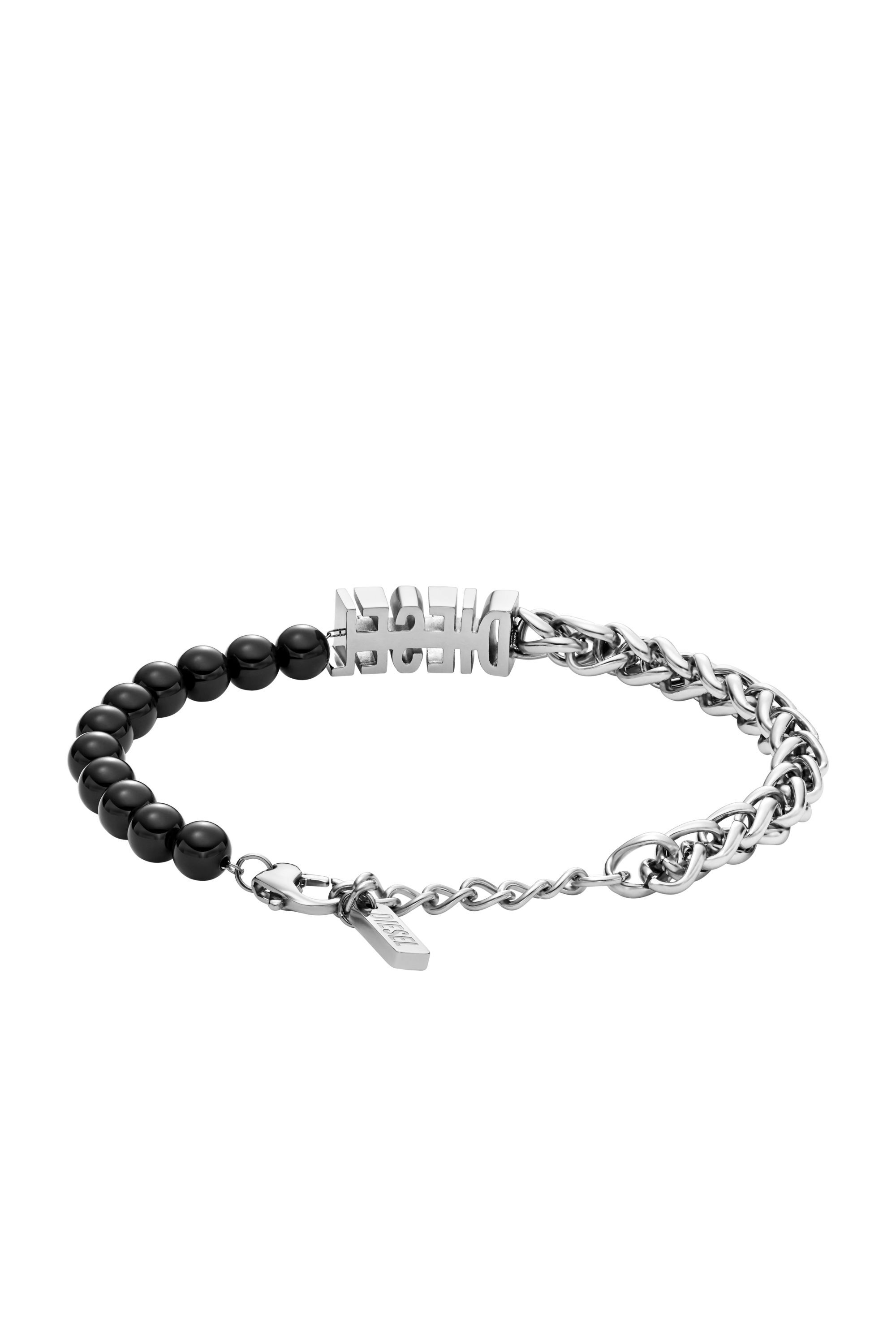 Women's Black Agate Beaded Chain Bracelet | Silver | Diesel