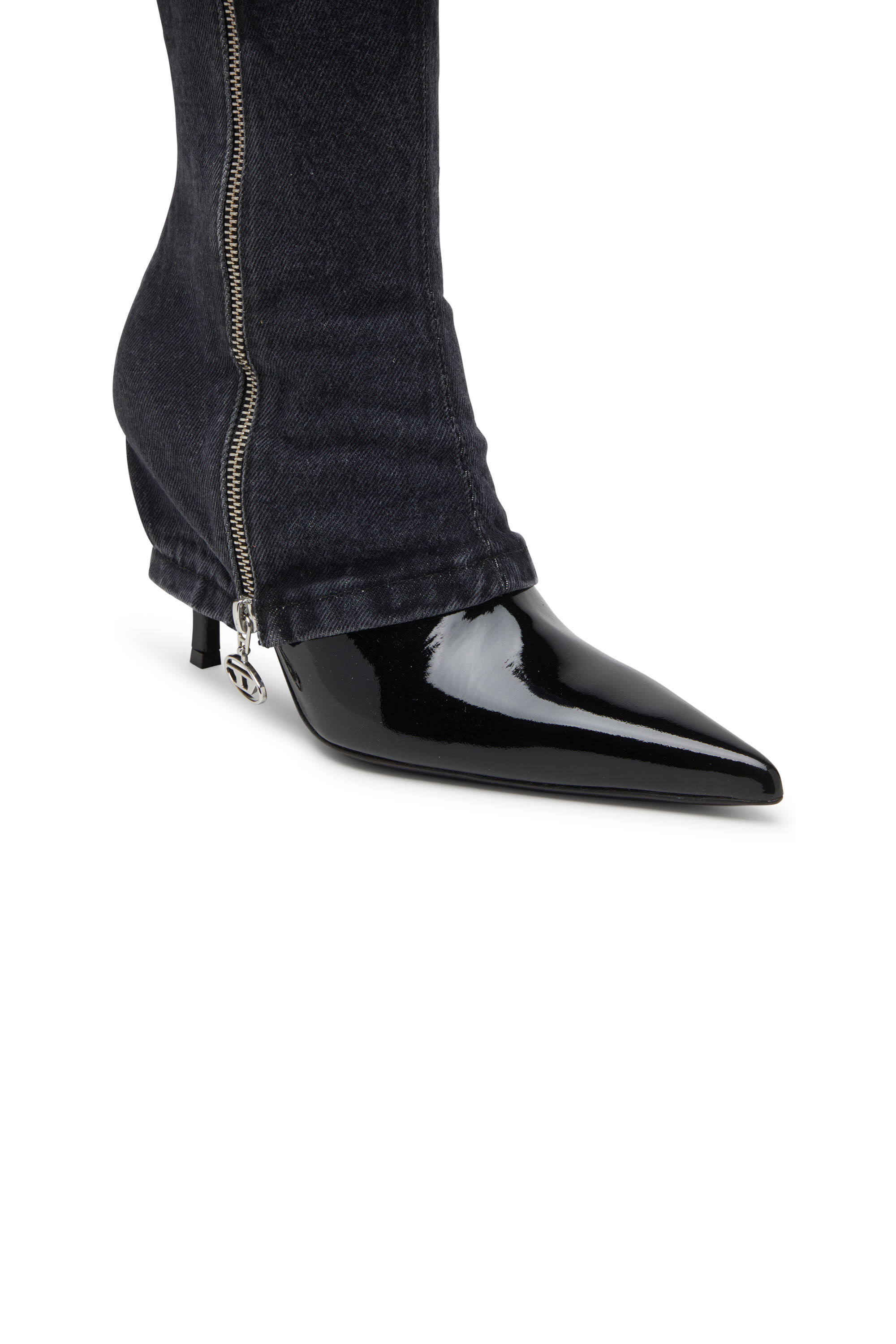 Diesel - D-VENUS TWISTED BOOT, D-Venus-Botas con tacones de aguja hasta la rodilla y efecto trampantojo de tejido vaquero Mujer in Negro - 4