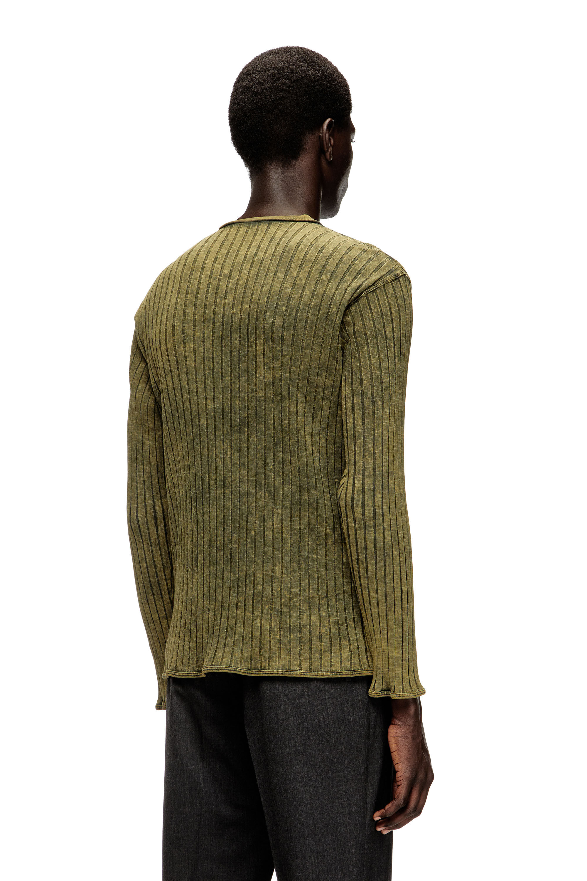 Diesel - T-ALLY, Top Henley en jersey de canalé ancho tratado Hombre in Verde - 5