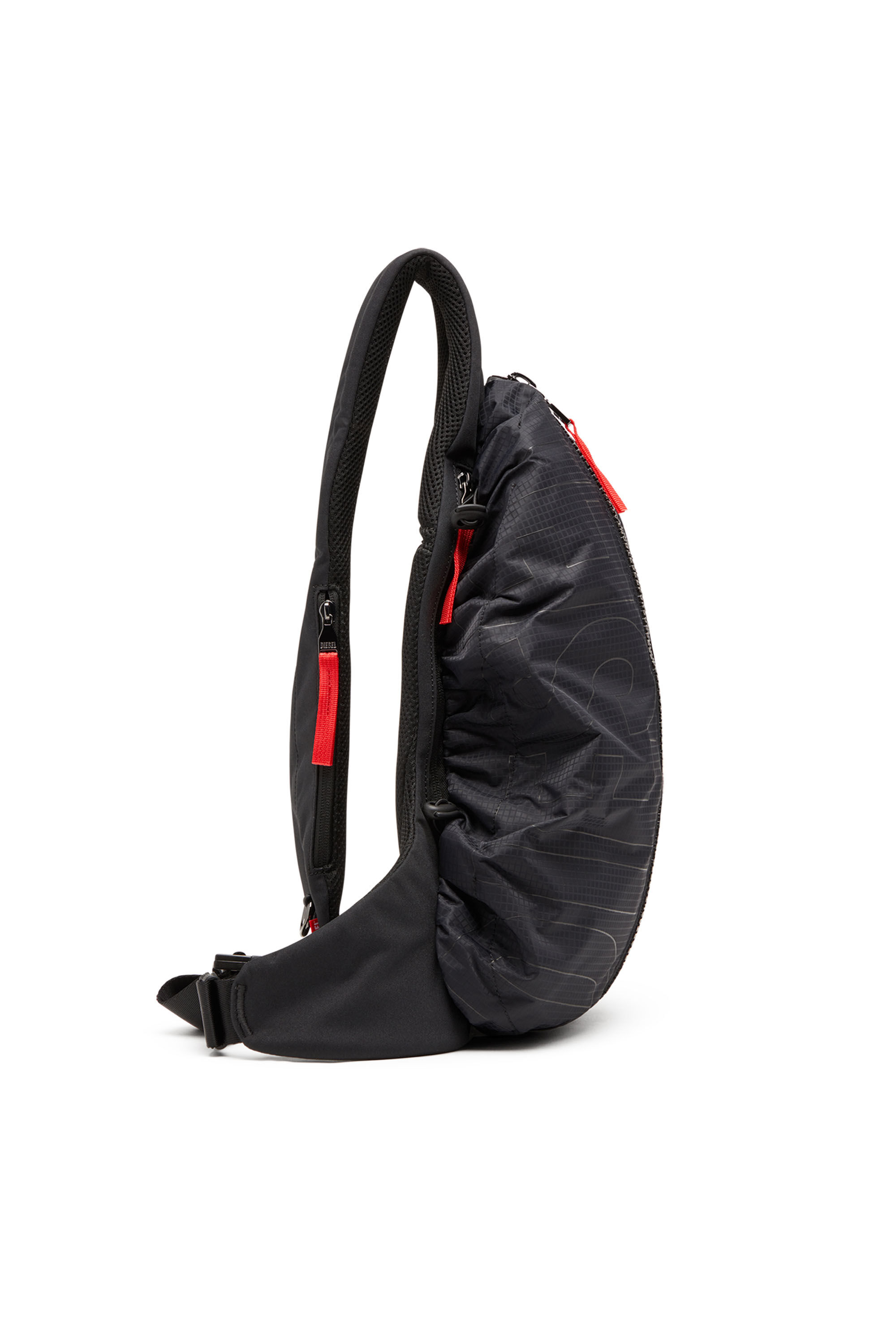 Diesel - ZIP-D SLING BAG X, Zip-D-Mochila de un solo tirante de tejido exterior de jacquard a cuadros Hombre in Negro - 4