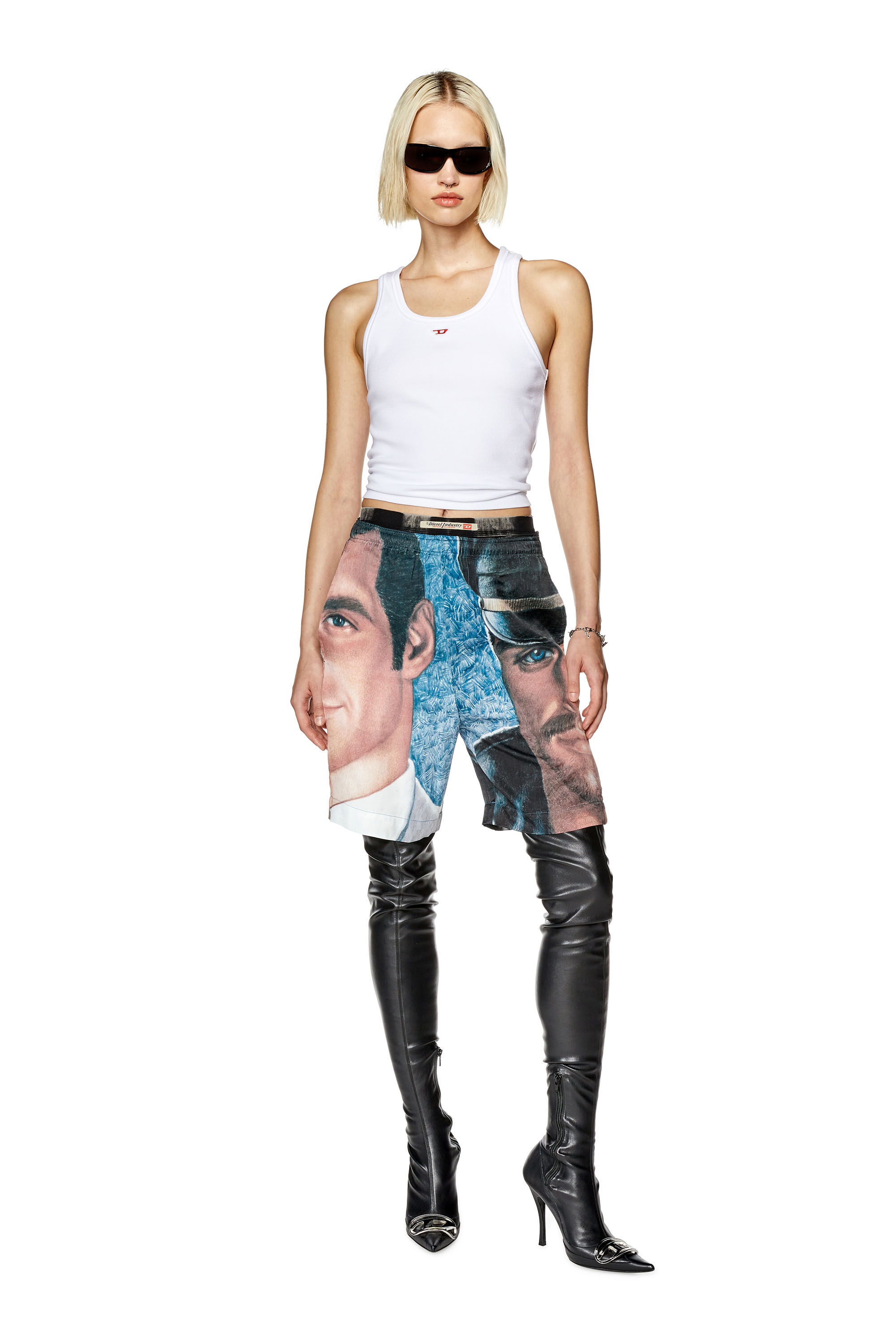 Women's Satin shorts with all-over print | Blue | Diesel